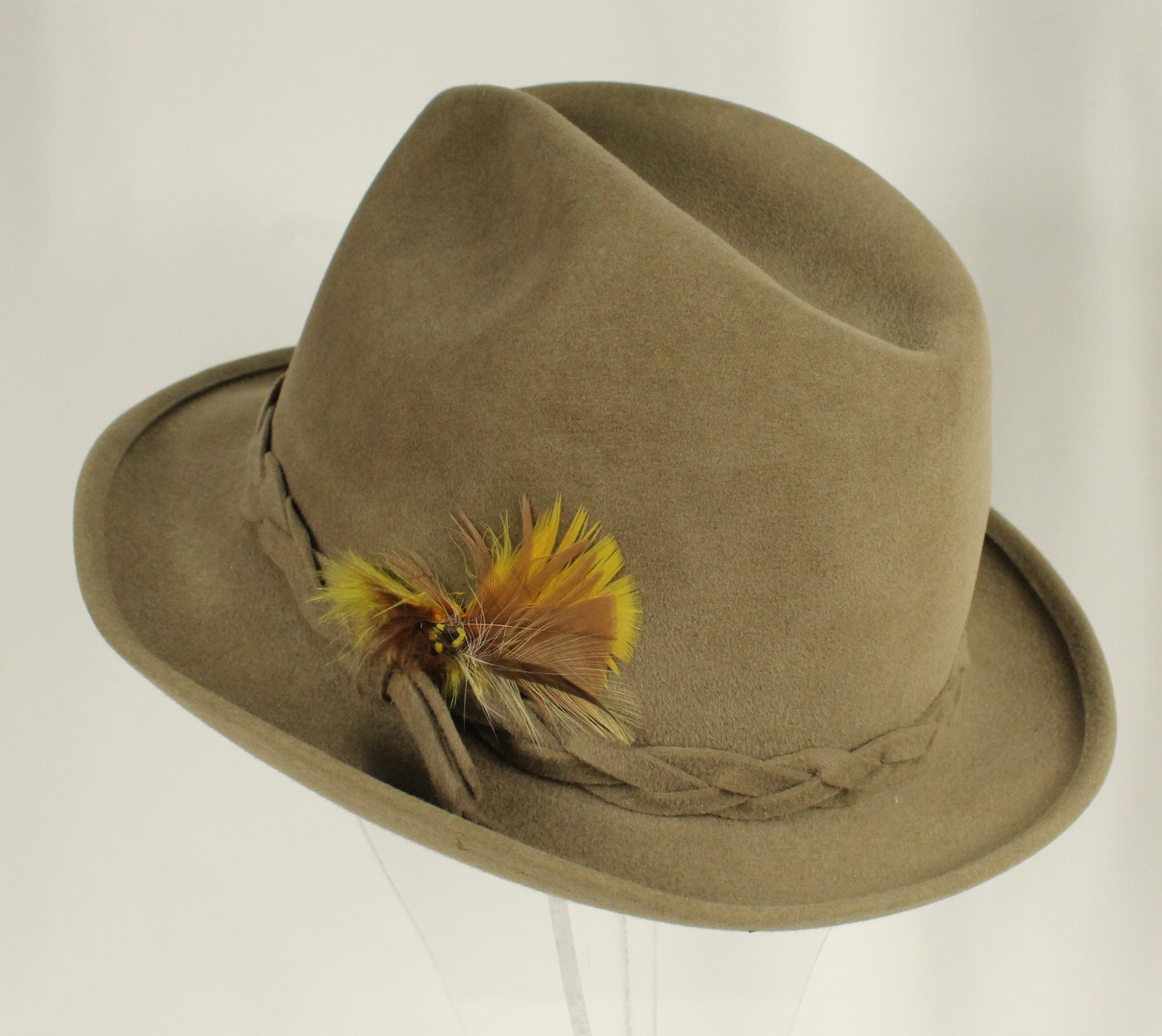 Khaki Felt Alpine/Tyrolean Hat by Biltmore - Braided Band & Golden Pheasant Lining