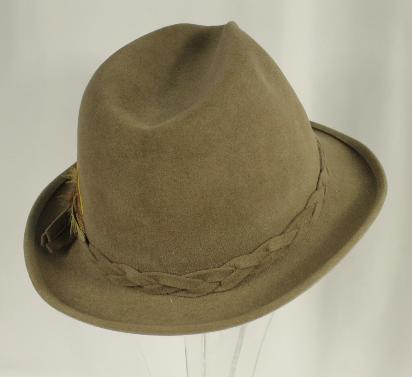 Khaki Felt Alpine/Tyrolean Hat by Biltmore - Braided Band & Golden Pheasant Lining