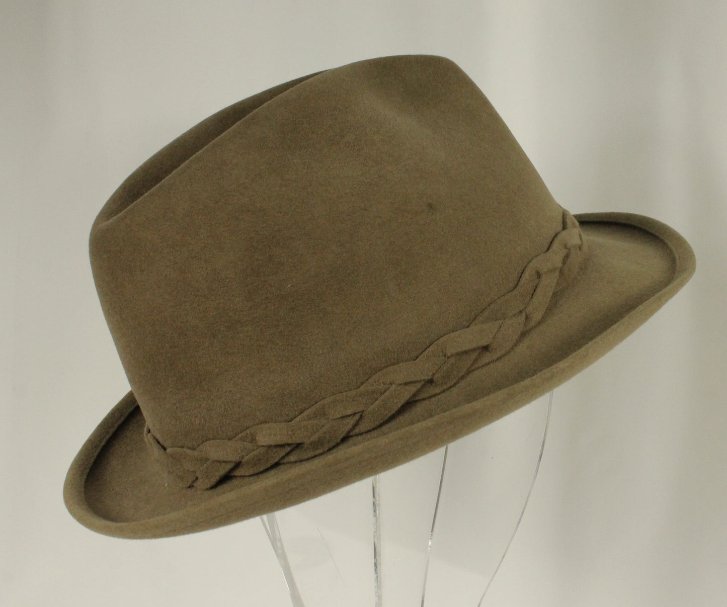 Khaki Felt Alpine/Tyrolean Hat by Biltmore - Braided Band & Golden Pheasant Lining