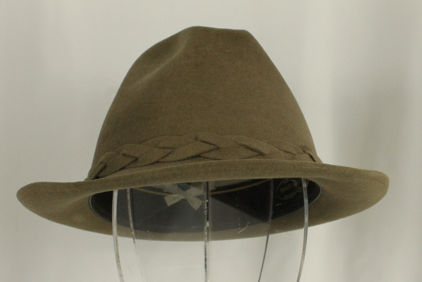 Khaki Felt Alpine/Tyrolean Hat by Biltmore - Braided Band & Golden Pheasant Lining