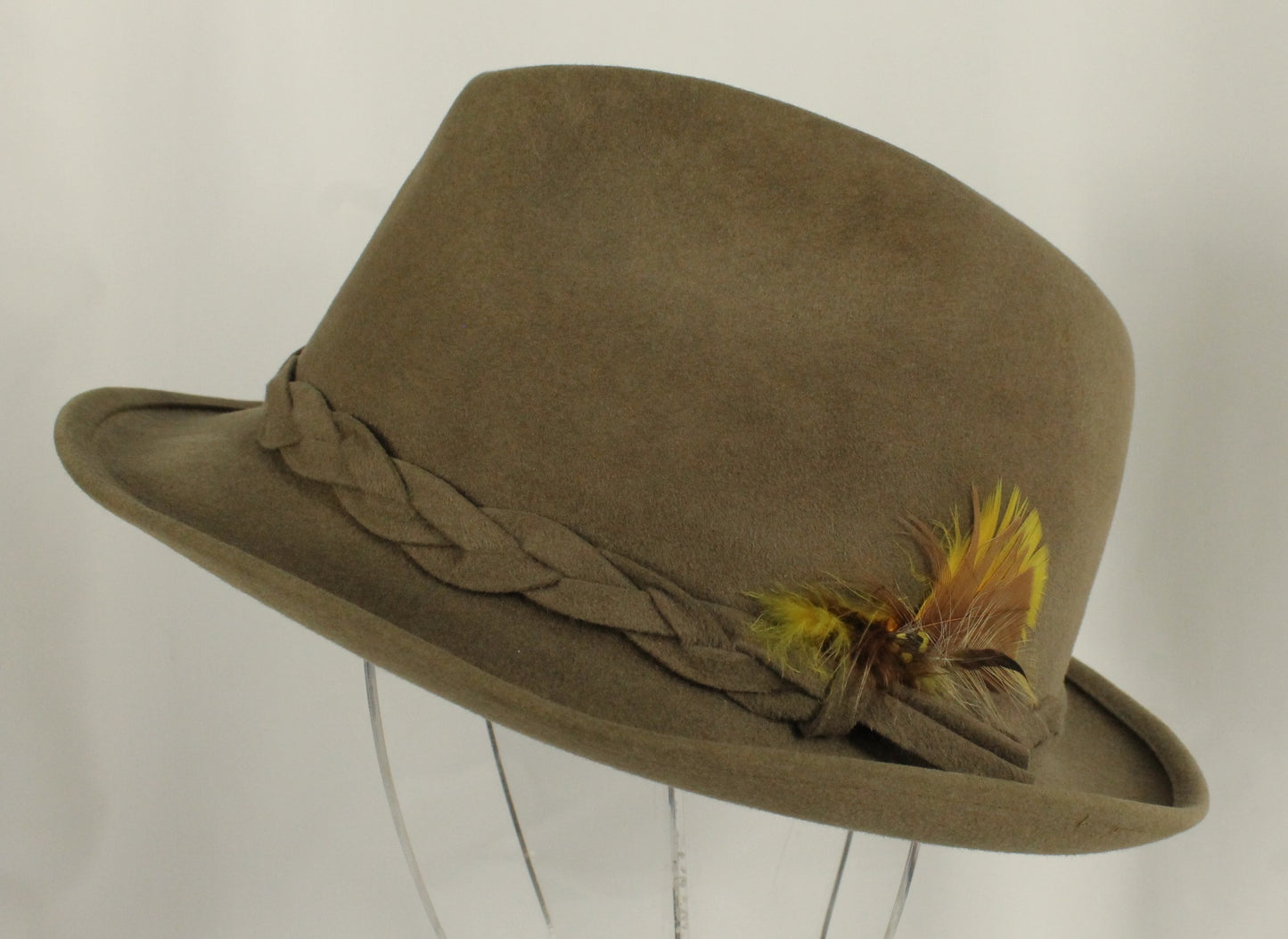 Khaki Felt Alpine/Tyrolean Hat by Biltmore - Braided Band & Golden Pheasant Lining