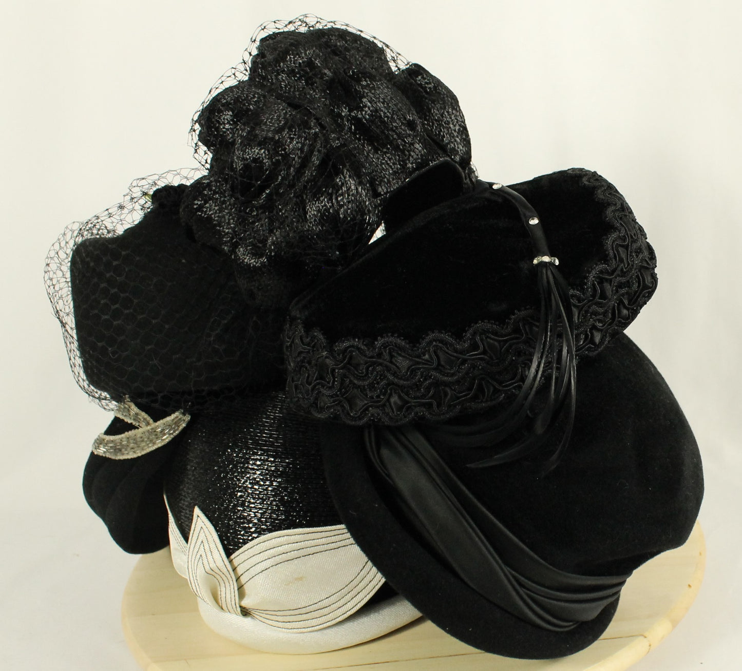 Collection of Classic Black Women's Headwear (5 Hats) - Velvet, Fascinator & Cloche