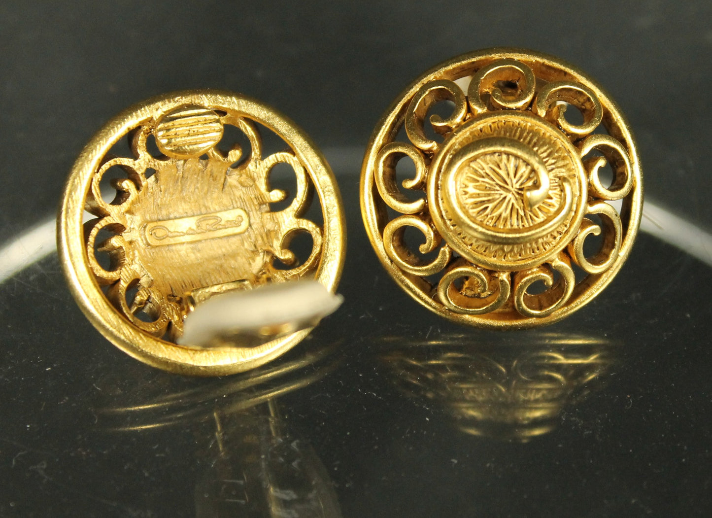 Stunning Vintage Ornate Gold Medallion Clip Earrings