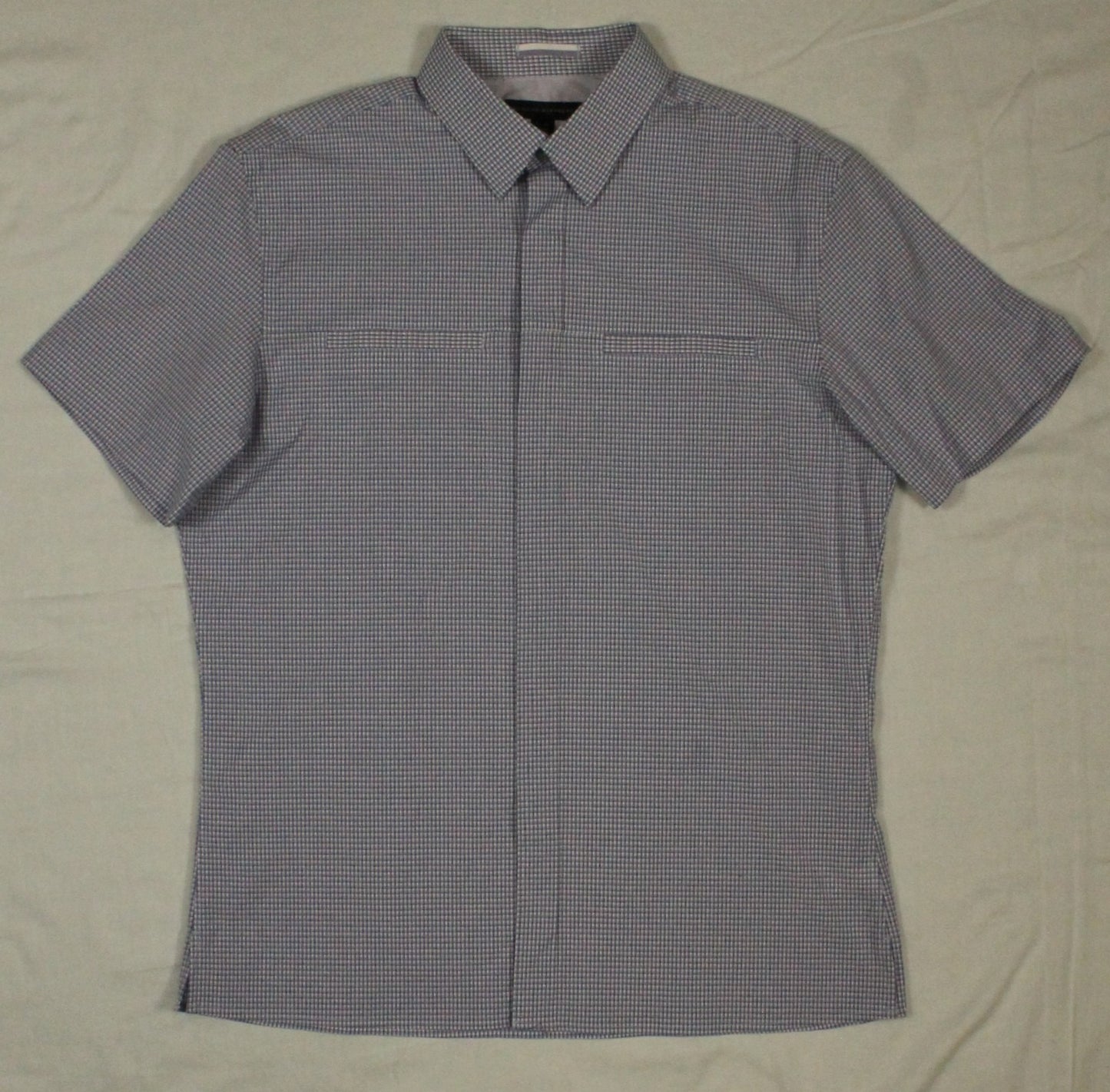 Banana Republic Blue Square Short Sleeve Button-Down Men's Large