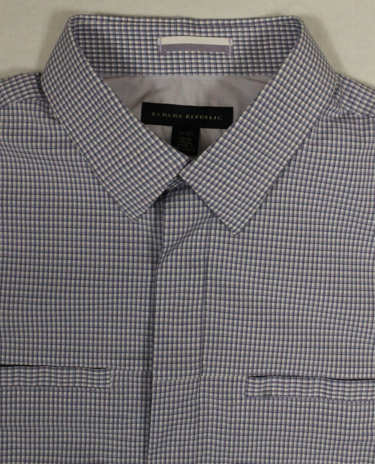 Banana Republic Blue Square Short Sleeve Button-Down Men's Large