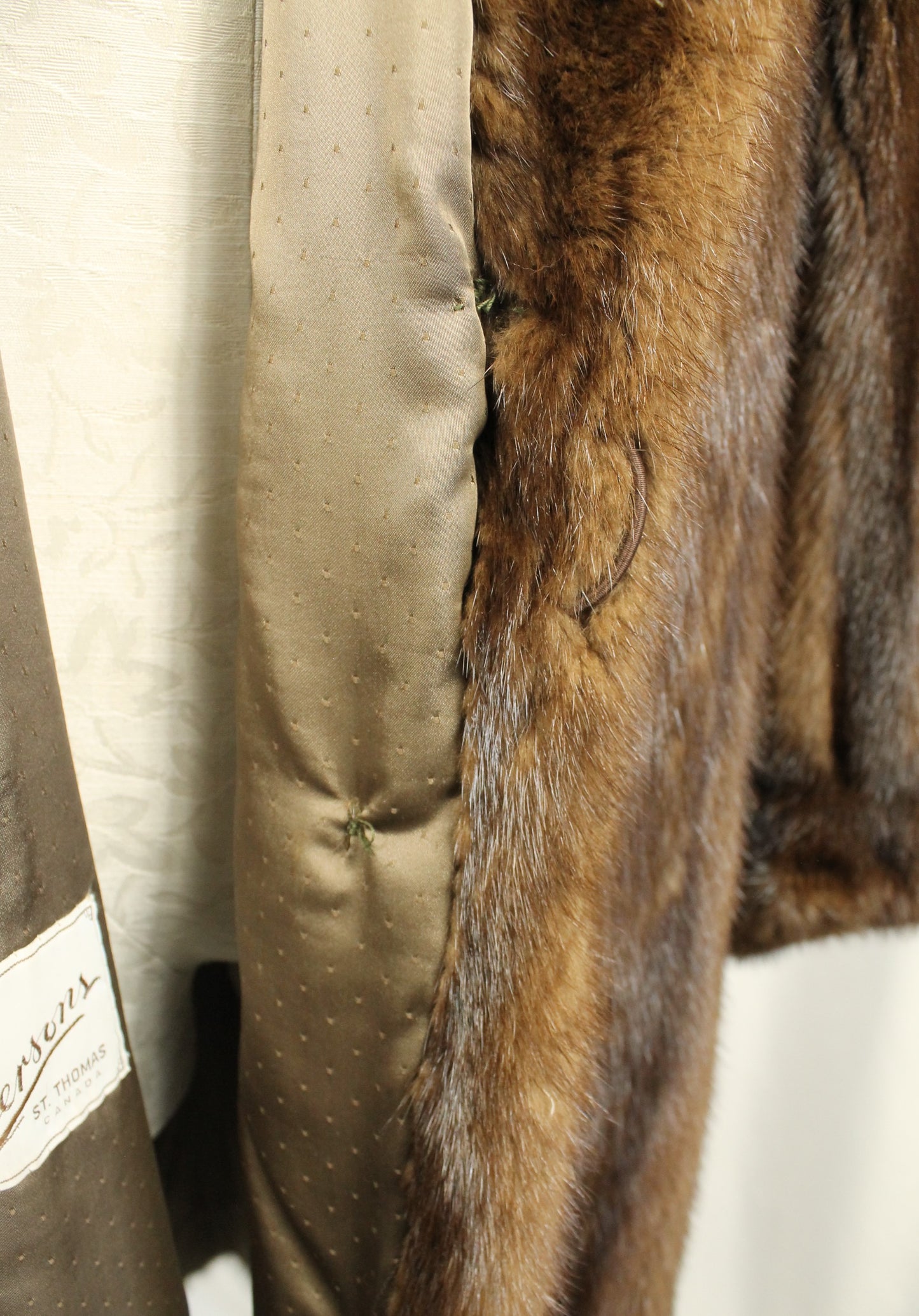 Elegant Vintage Mink Fur Coat with Shawl Collar, Monogrammed Lining Size XXL