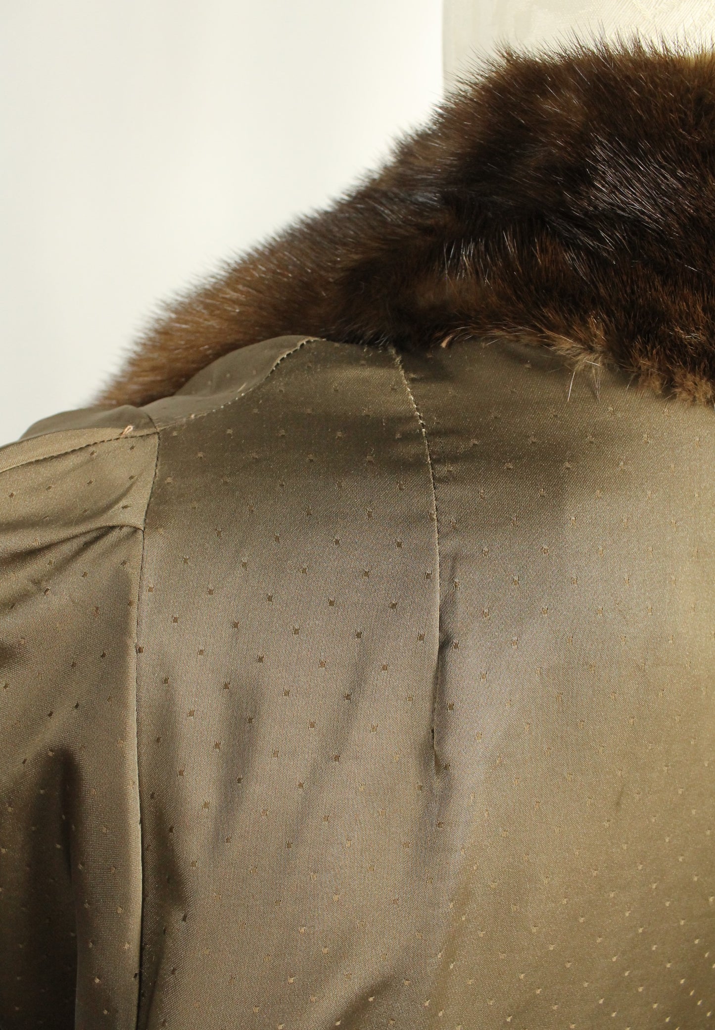 Elegant Vintage Mink Fur Coat with Shawl Collar, Monogrammed Lining Size XXL