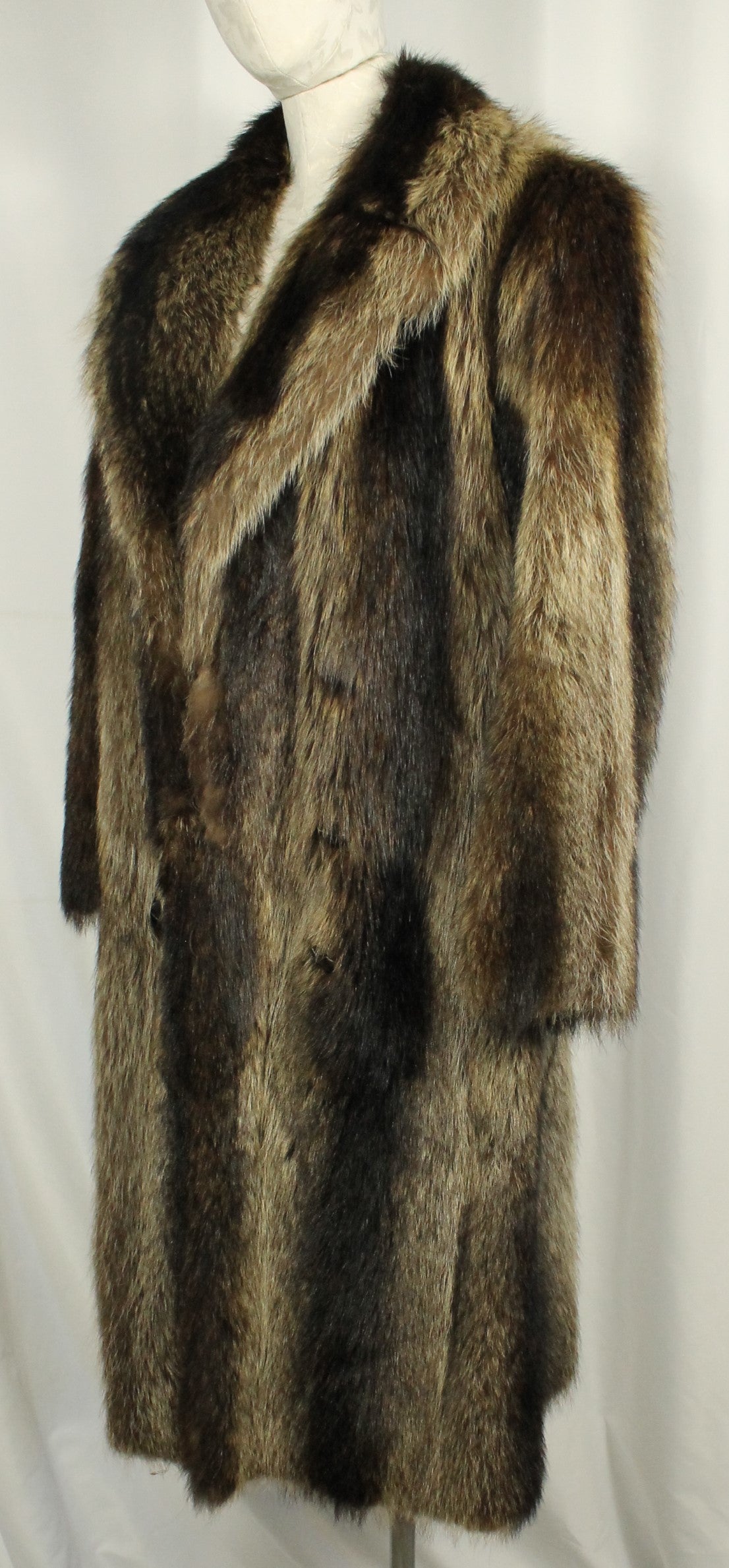 Dramatic Vintage Long-Haired Striped Fur Coat Size XXL - Full Length with Wide Collar - Made in Canada