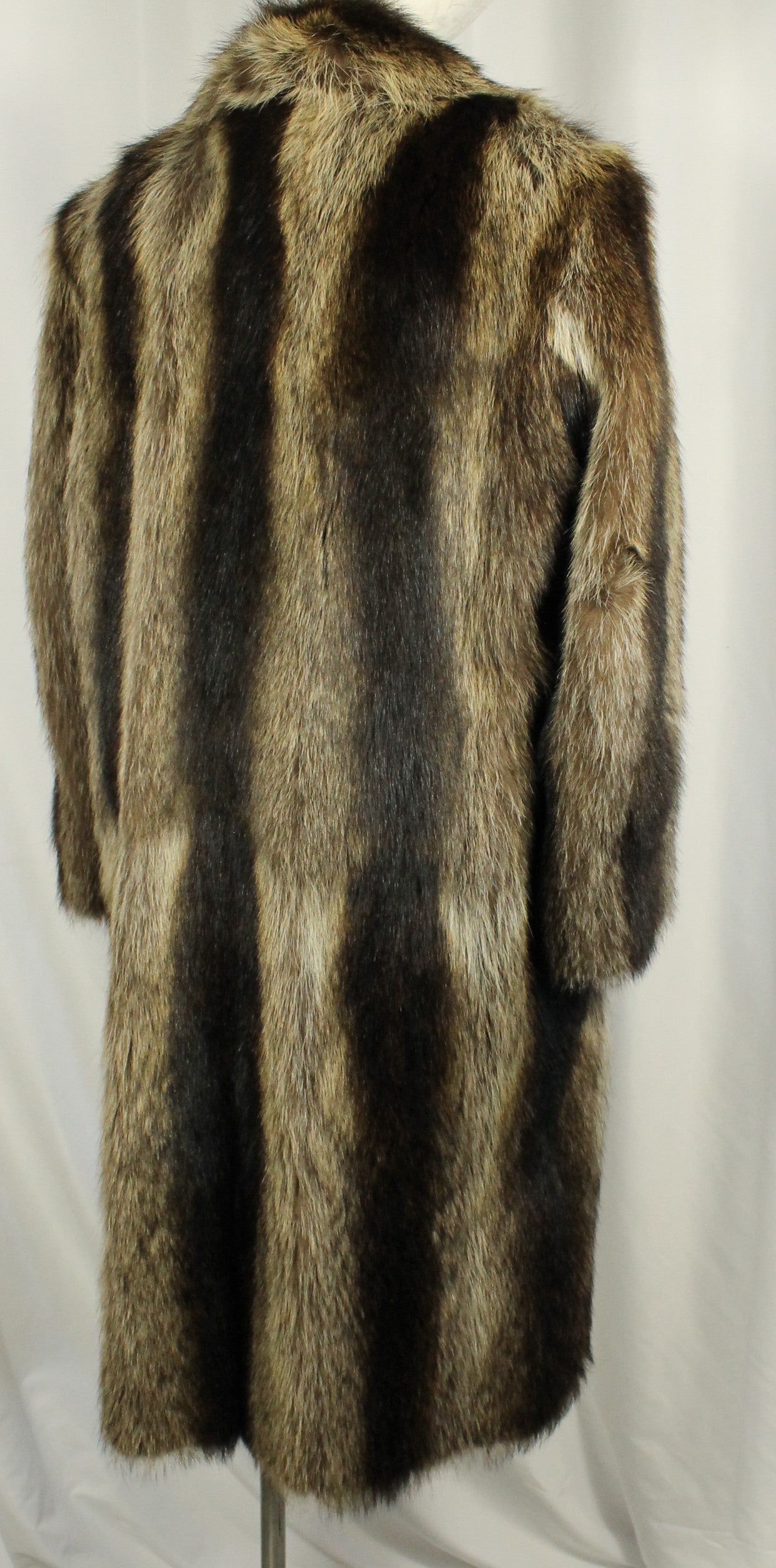 Dramatic Vintage Long-Haired Striped Fur Coat Size XXL - Full Length with Wide Collar - Made in Canada