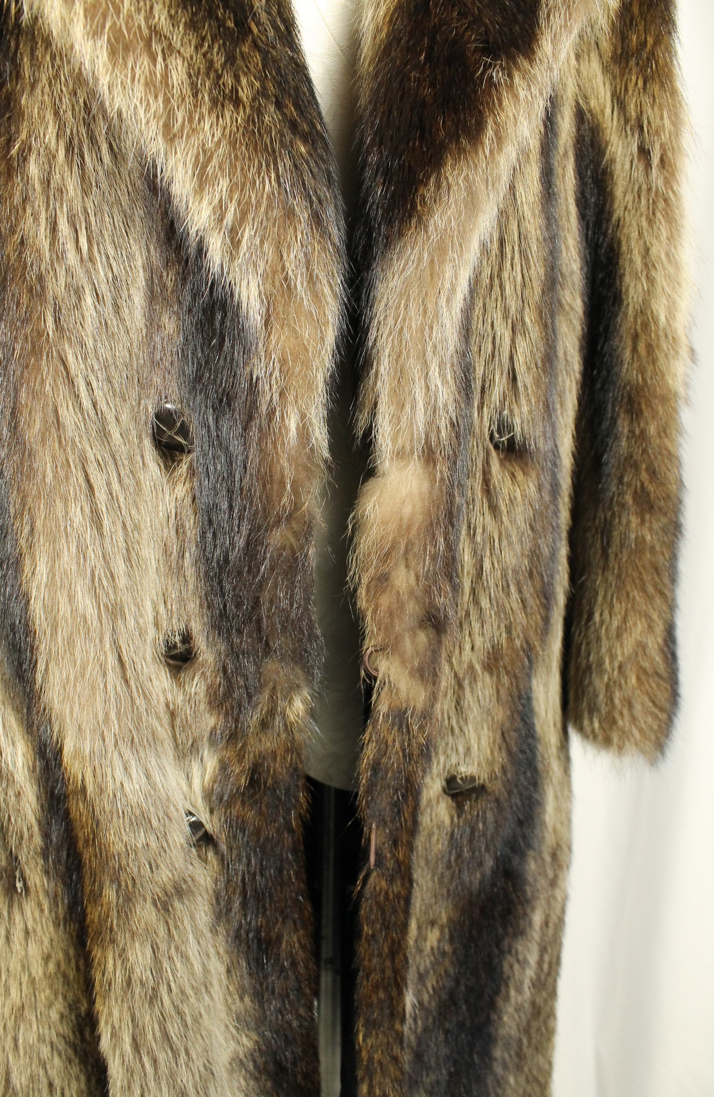 Dramatic Vintage Long-Haired Striped Fur Coat Size XXL - Full Length with Wide Collar - Made in Canada