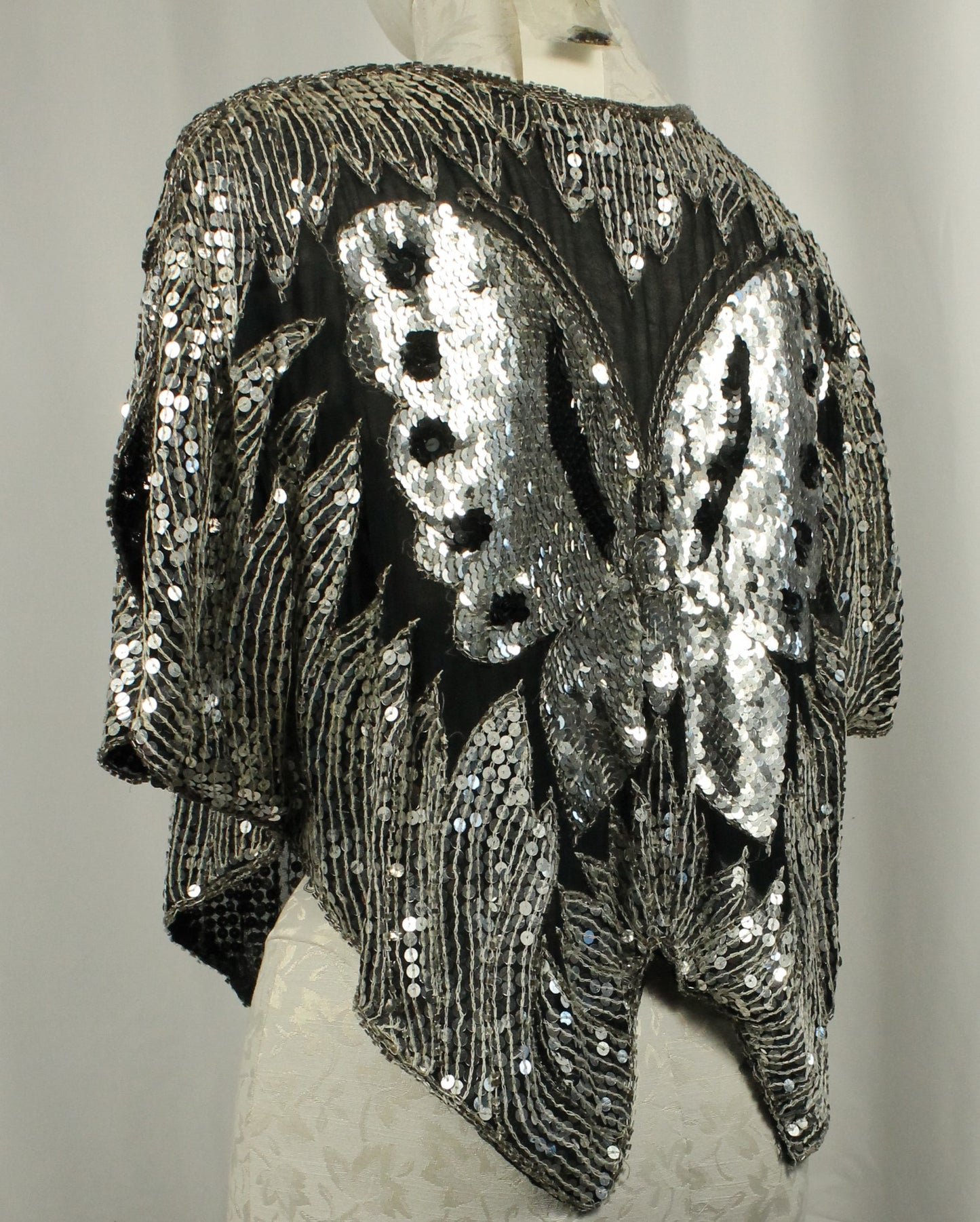 Vintage Sequin Butterfly Top – Dazzling Statement Piece Size Small