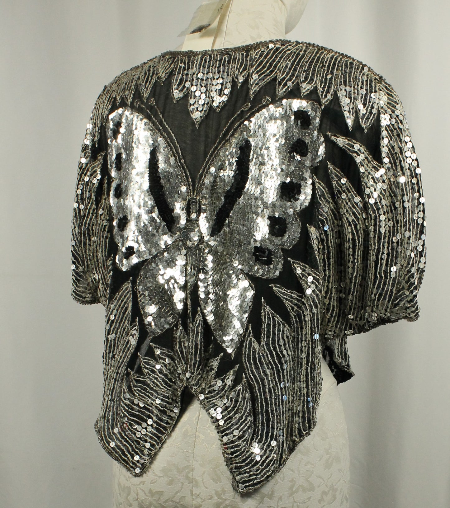 Vintage Sequin Butterfly Top – Dazzling Statement Piece Size Small