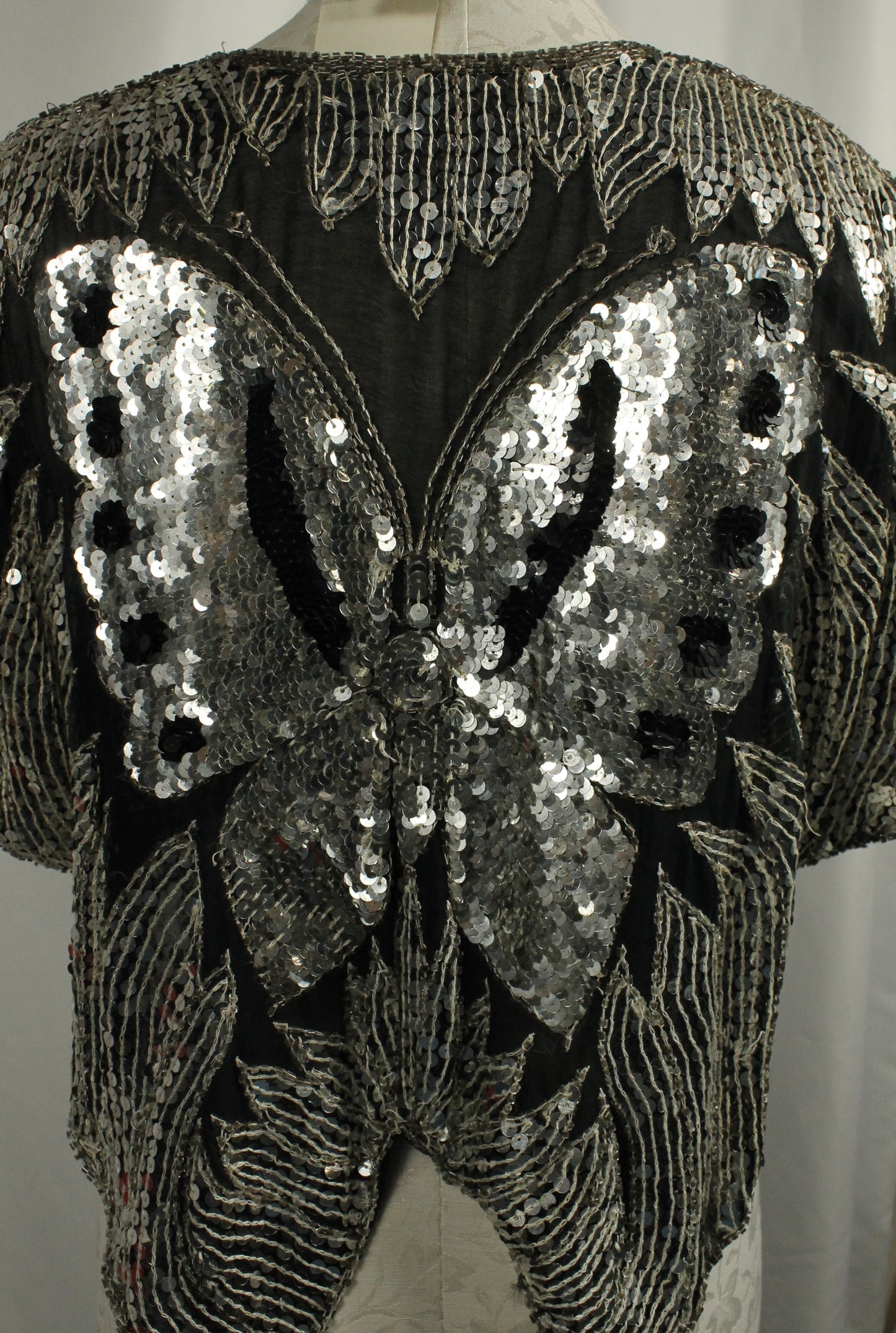 Vintage Sequin Butterfly Top – Dazzling Statement Piece Size Small