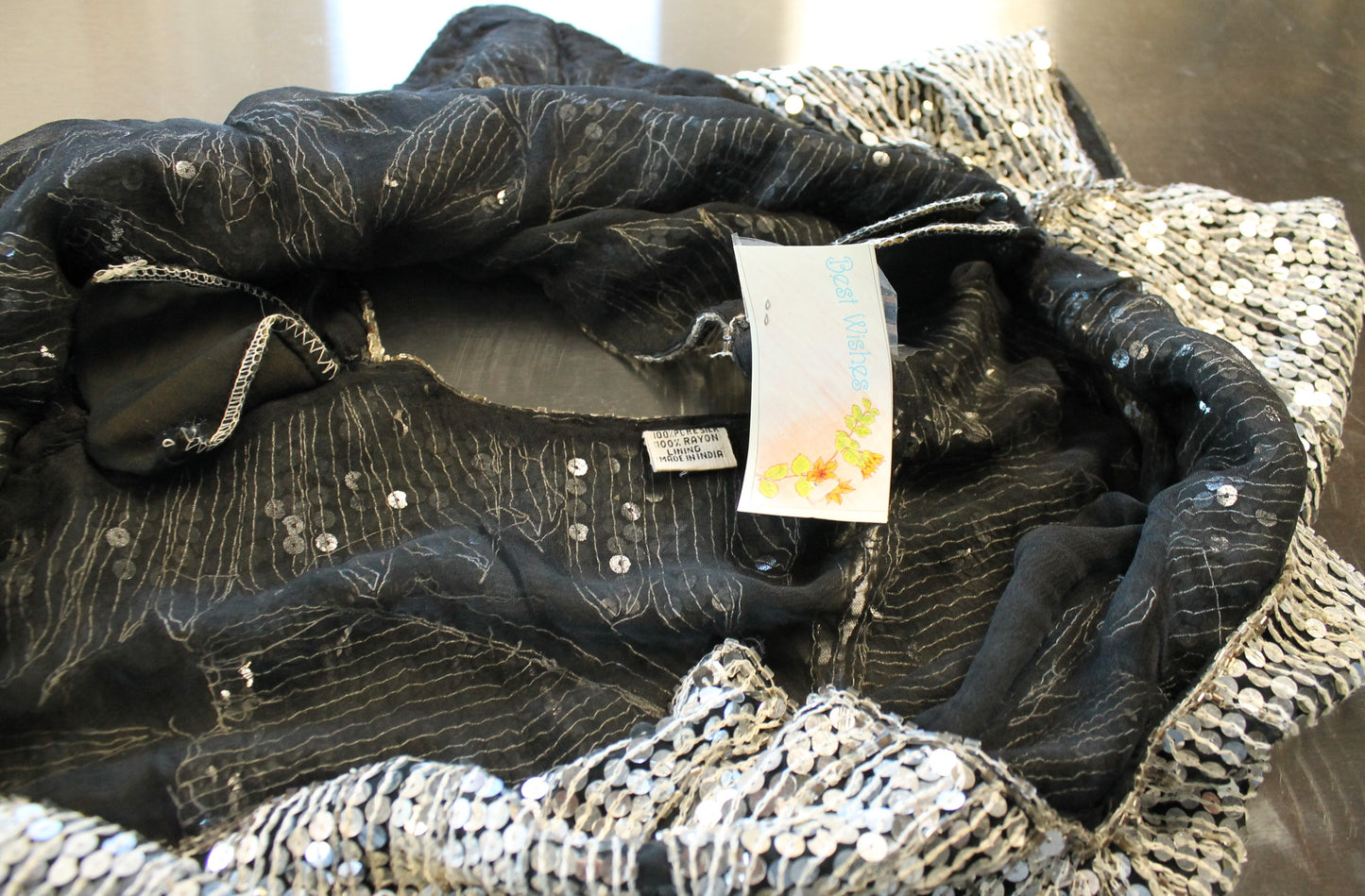 Vintage Sequin Butterfly Top – Dazzling Statement Piece Size Small