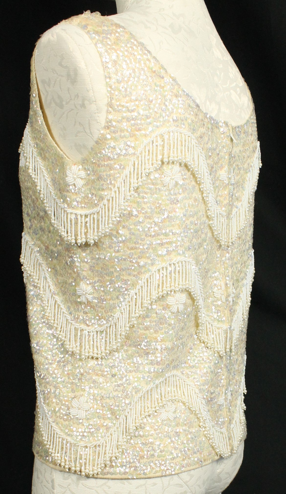 Vintage Hand-Beaded Wool Sleeveless Top – Made in Hong Kong, Size 36/Medium
