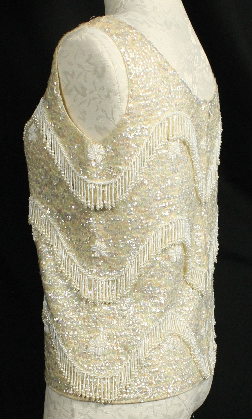 Vintage Hand-Beaded Wool Sleeveless Top – Made in Hong Kong, Size 36/Medium