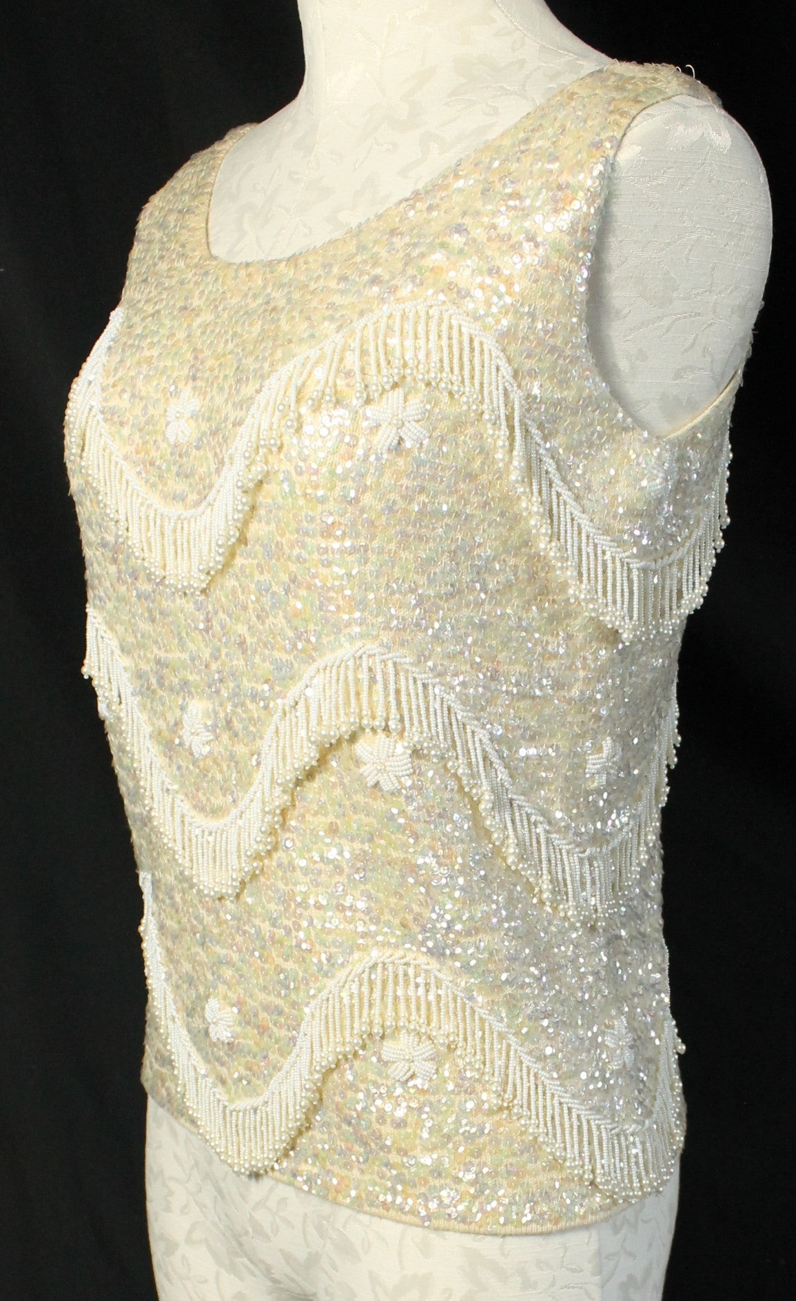 Vintage Hand-Beaded Wool Sleeveless Top – Made in Hong Kong, Size 36/Medium