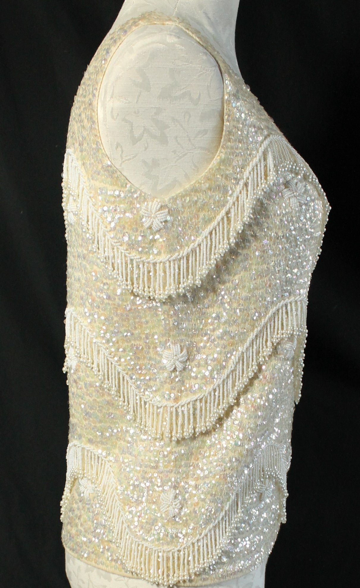 Vintage Hand-Beaded Wool Sleeveless Top – Made in Hong Kong, Size 36/Medium