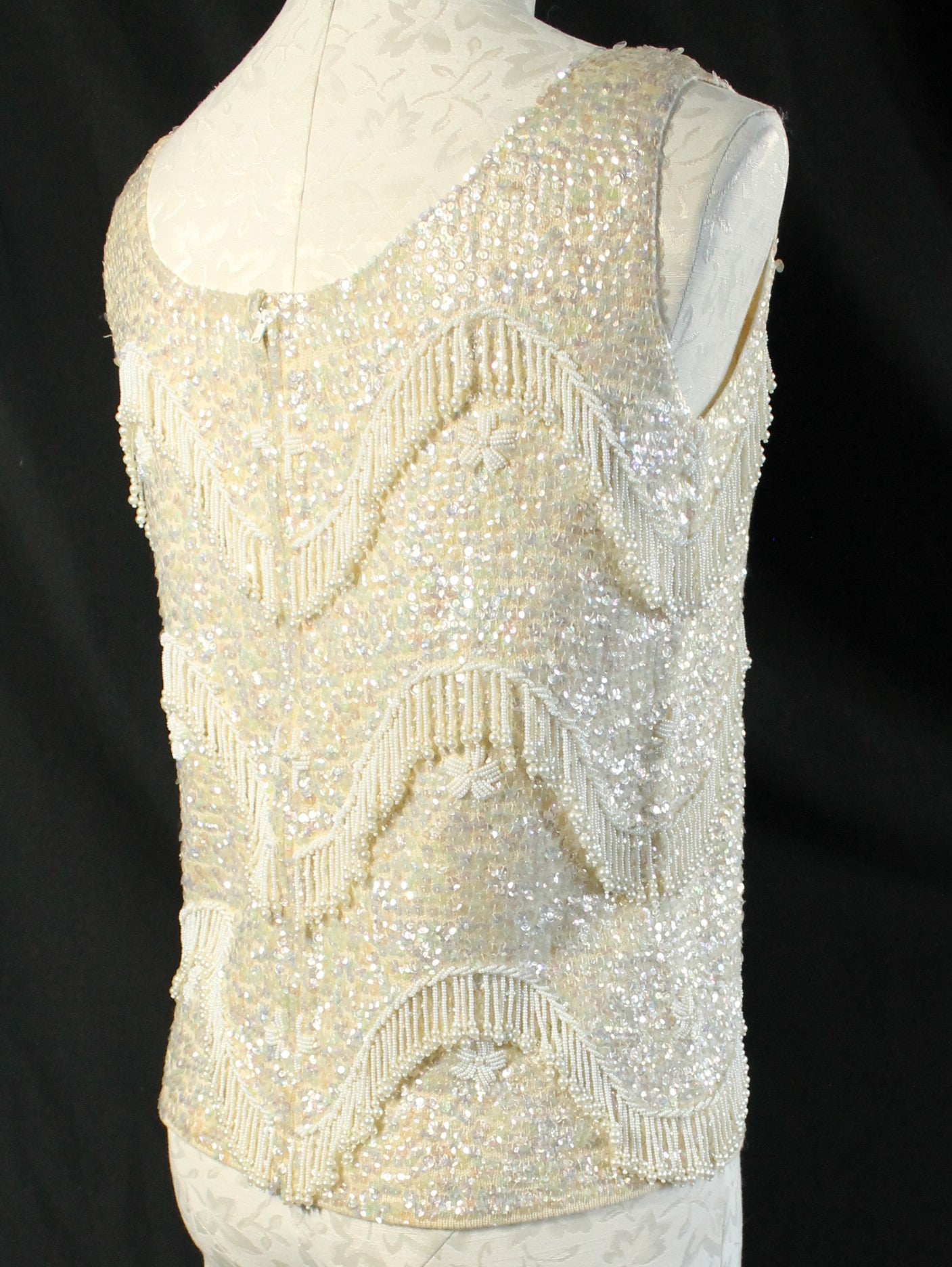 Vintage Hand-Beaded Wool Sleeveless Top – Made in Hong Kong, Size 36/Medium