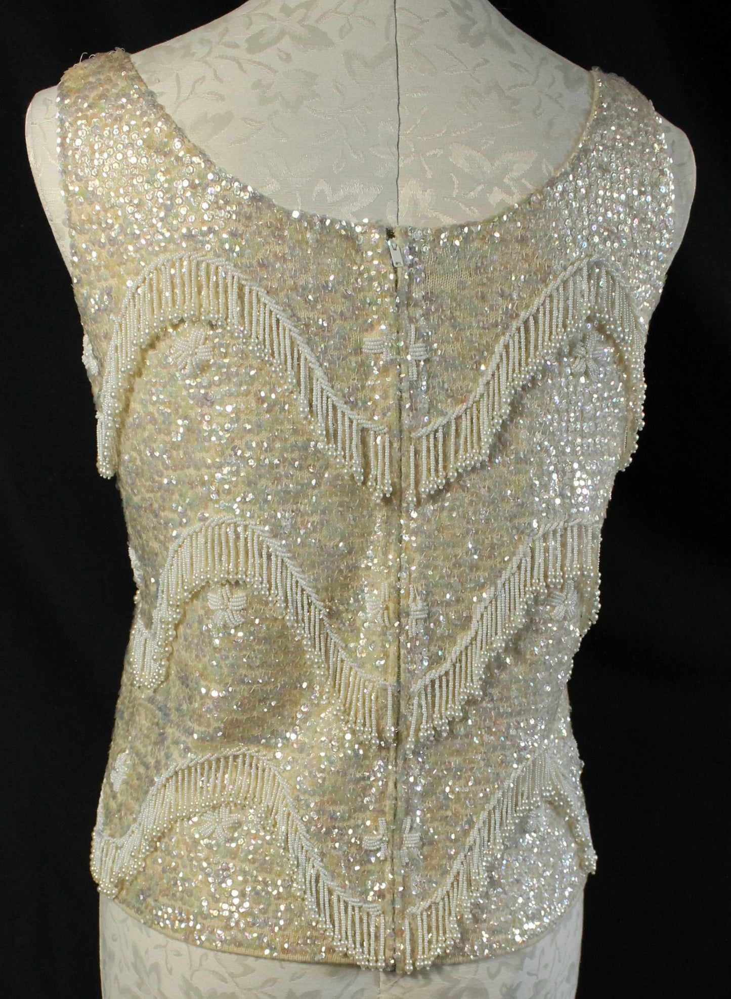Vintage Hand-Beaded Wool Sleeveless Top – Made in Hong Kong, Size 36/Medium