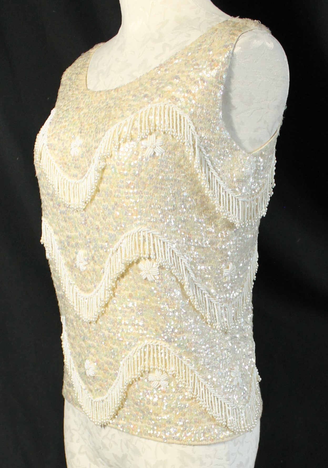 Vintage Hand-Beaded Wool Sleeveless Top – Made in Hong Kong, Size 36/Medium
