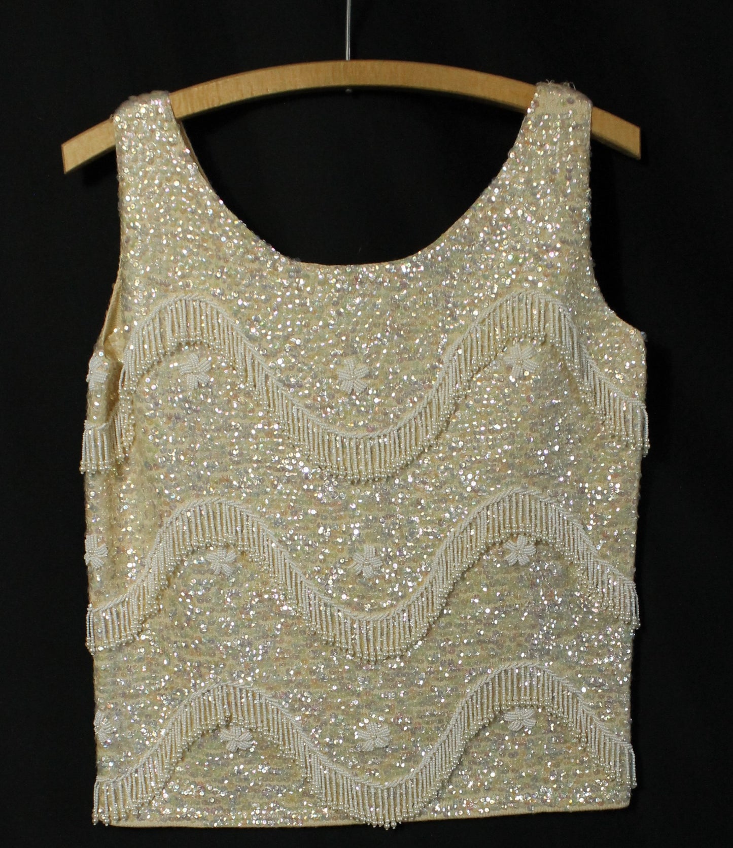 Vintage Hand-Beaded Wool Sleeveless Top – Made in Hong Kong, Size 36/Medium