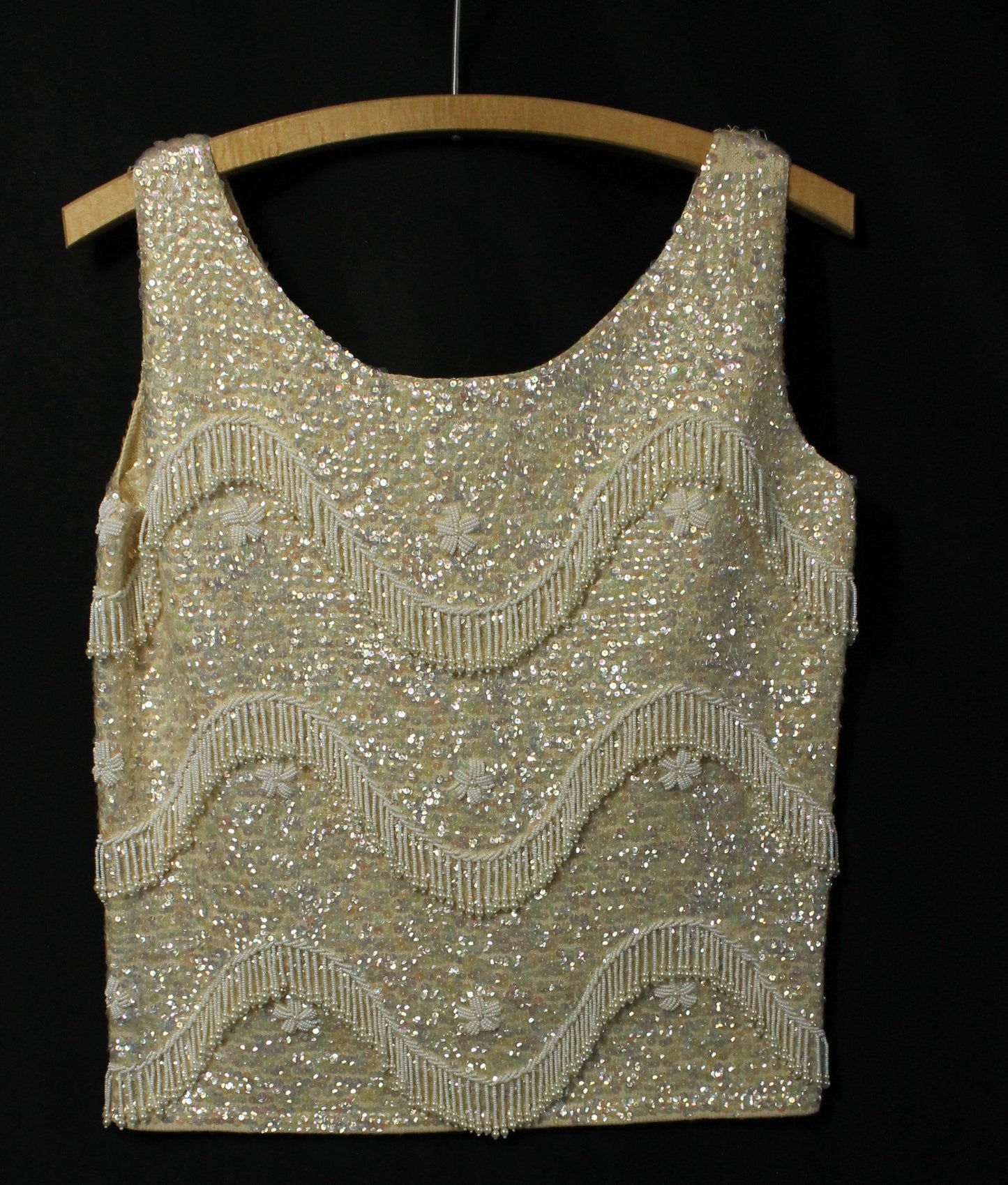 Vintage Hand-Beaded Wool Sleeveless Top – Made in Hong Kong, Size 36/Medium