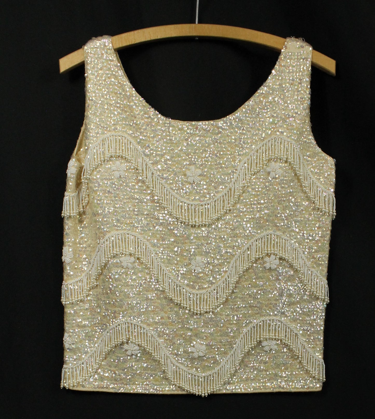 Vintage Hand-Beaded Wool Sleeveless Top – Made in Hong Kong, Size 36/Medium