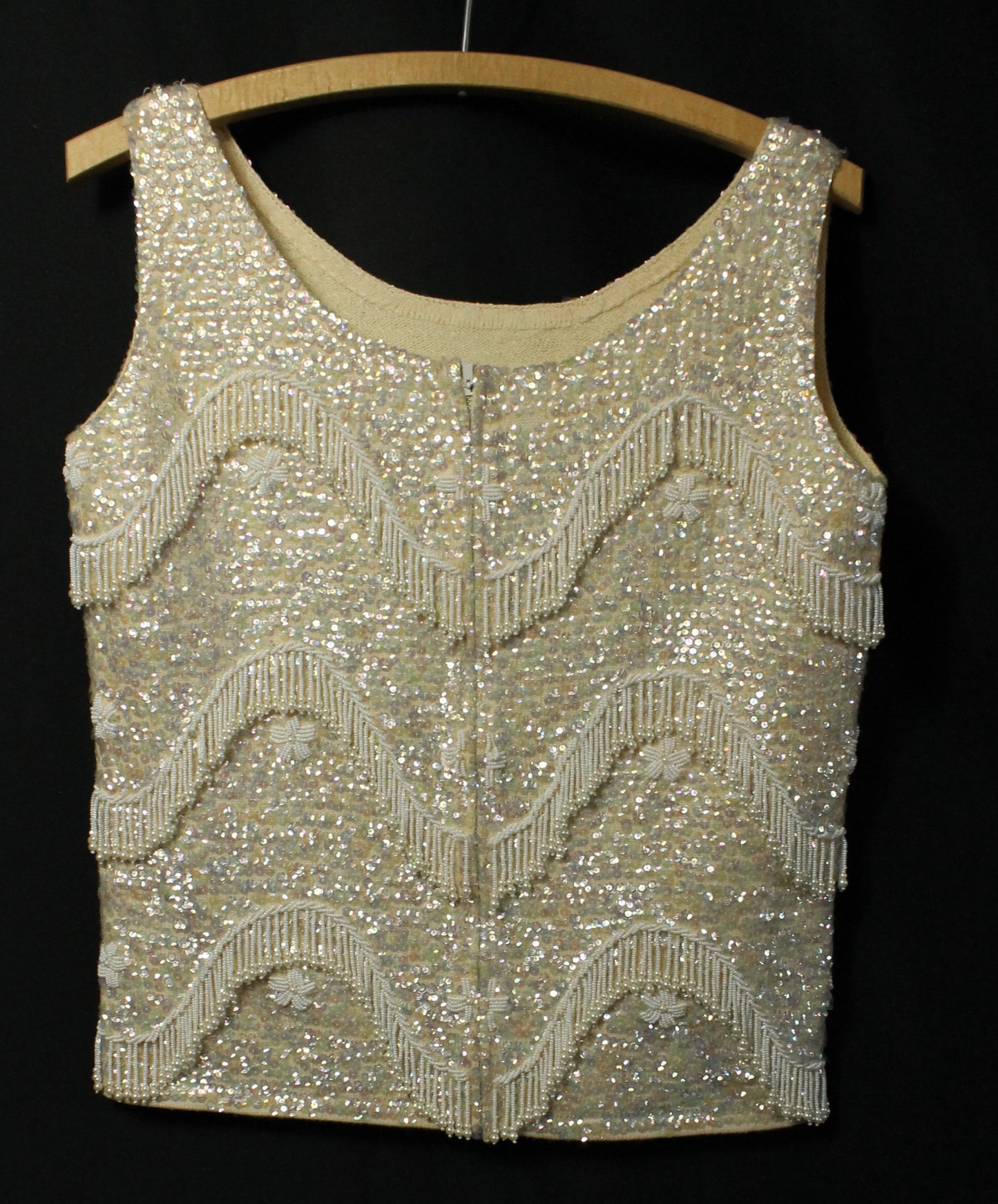 Vintage Hand-Beaded Wool Sleeveless Top – Made in Hong Kong, Size 36/Medium