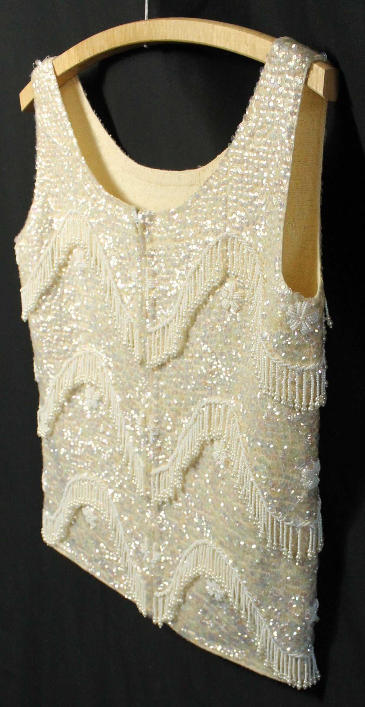 Vintage Hand-Beaded Wool Sleeveless Top – Made in Hong Kong, Size 36/Medium