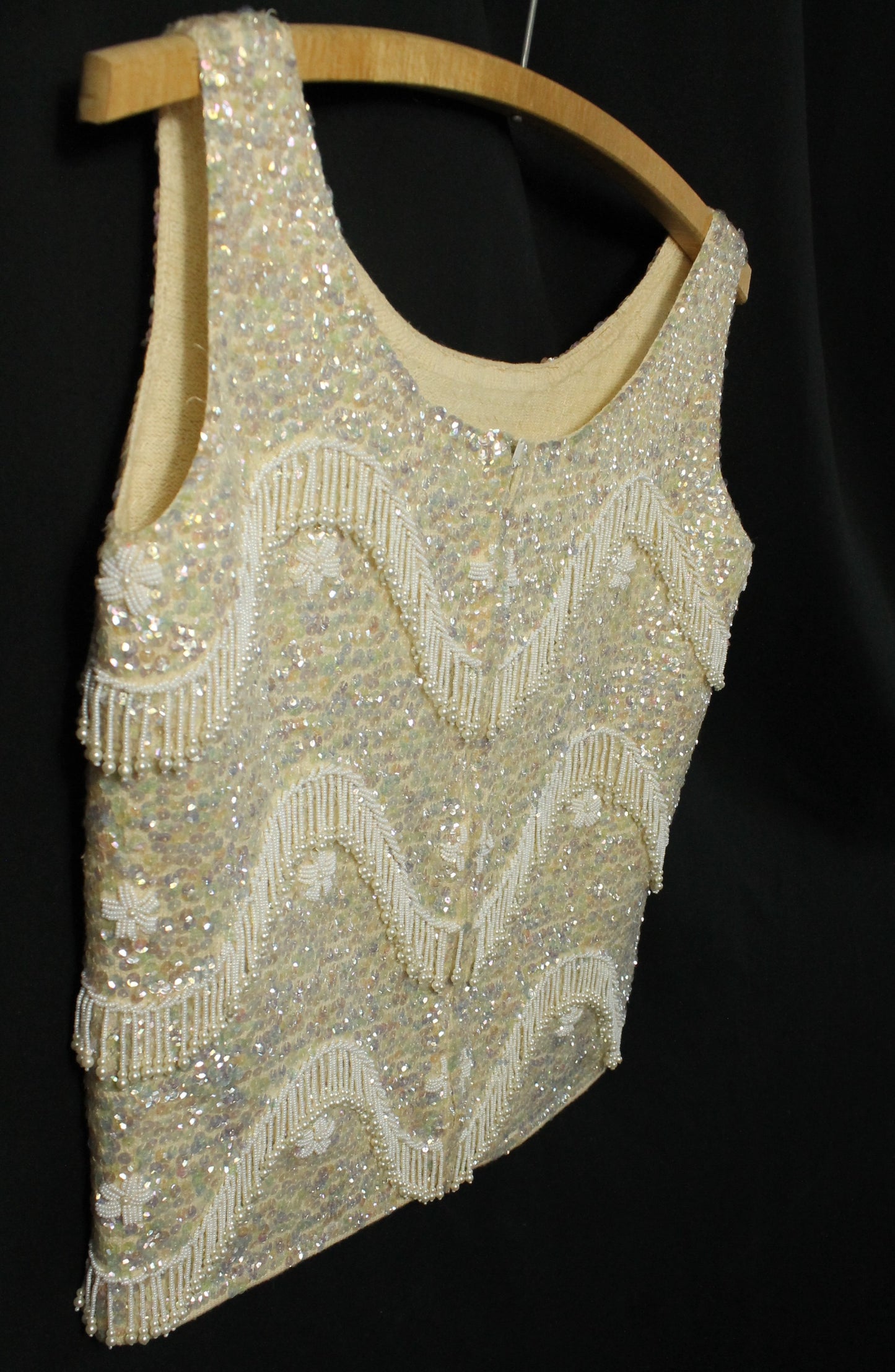 Vintage Hand-Beaded Wool Sleeveless Top – Made in Hong Kong, Size 36/Medium