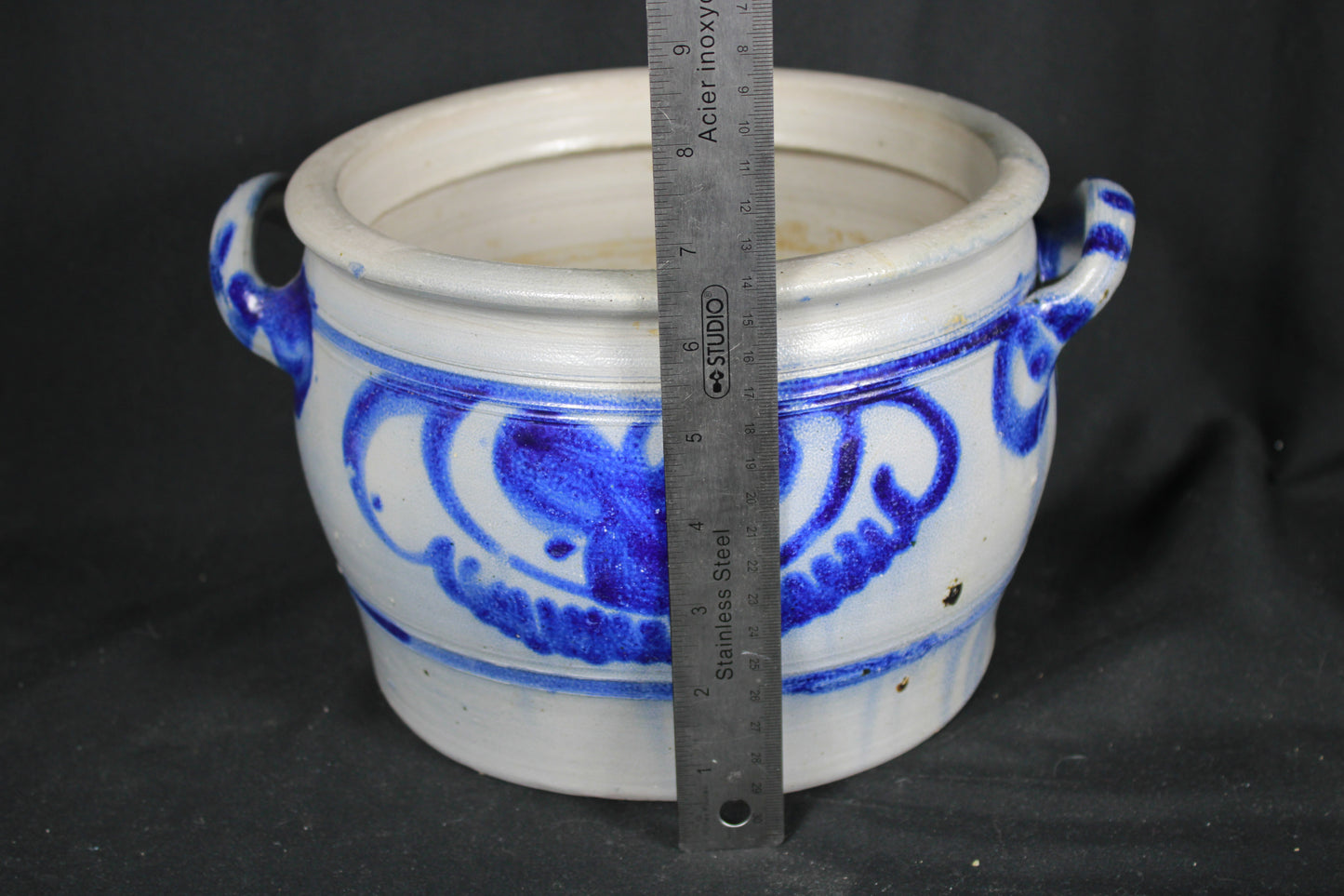 Salt Glazed Cobalt Blue Stoneware Crock Jar
