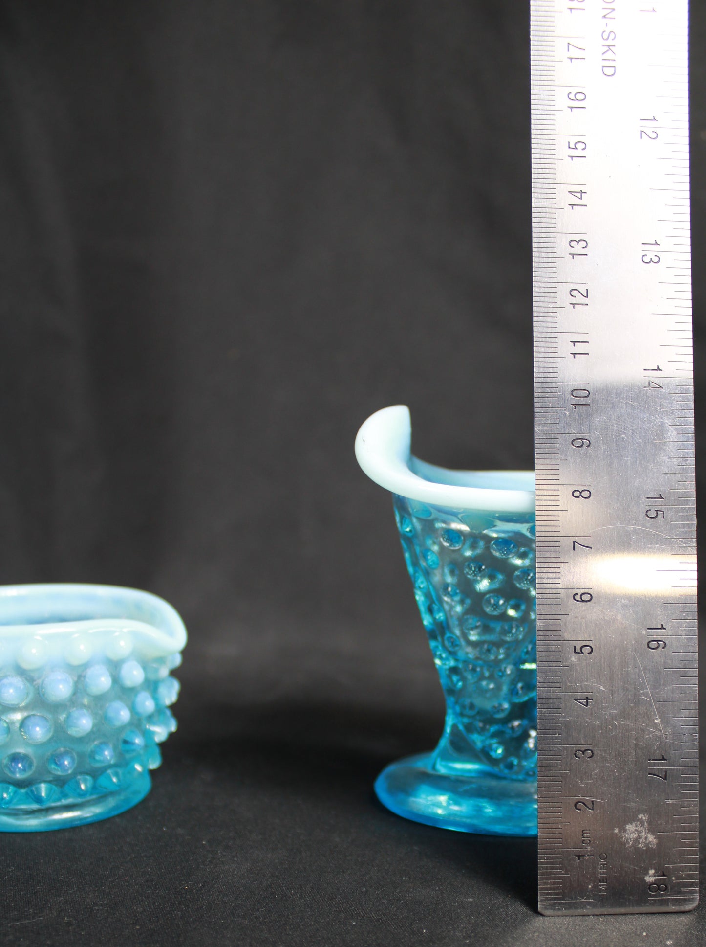 Stunning Vintage Blue Opalescent Hobnail Glass 5-Piece Set