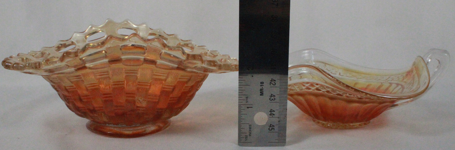 Marigold Carnival Glass Bowl and Bonbon Dish Set