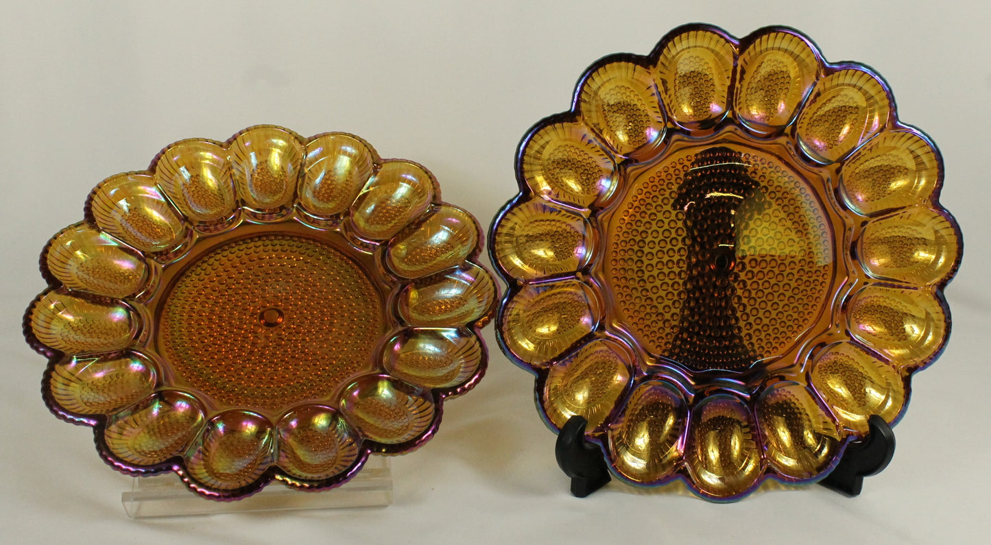 Set of Two Hobnail Carnival Glass Egg Plates