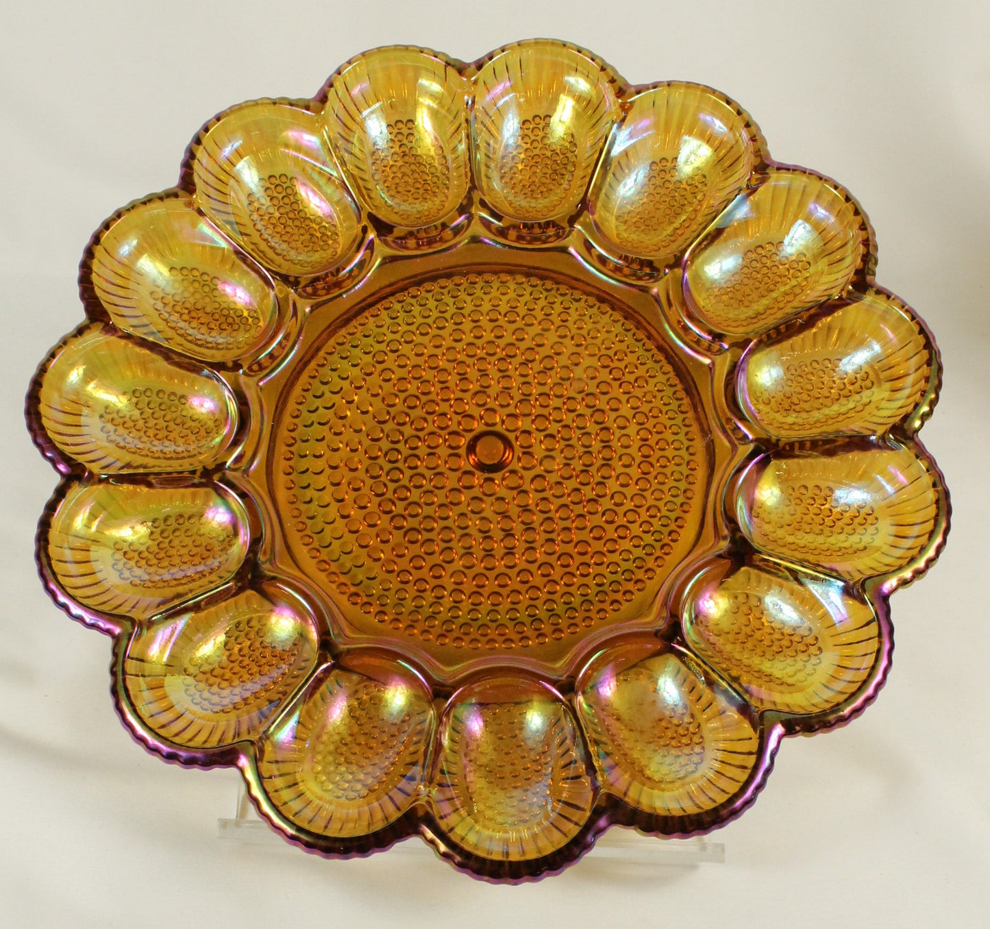 Set of Two Hobnail Carnival Glass Egg Plates