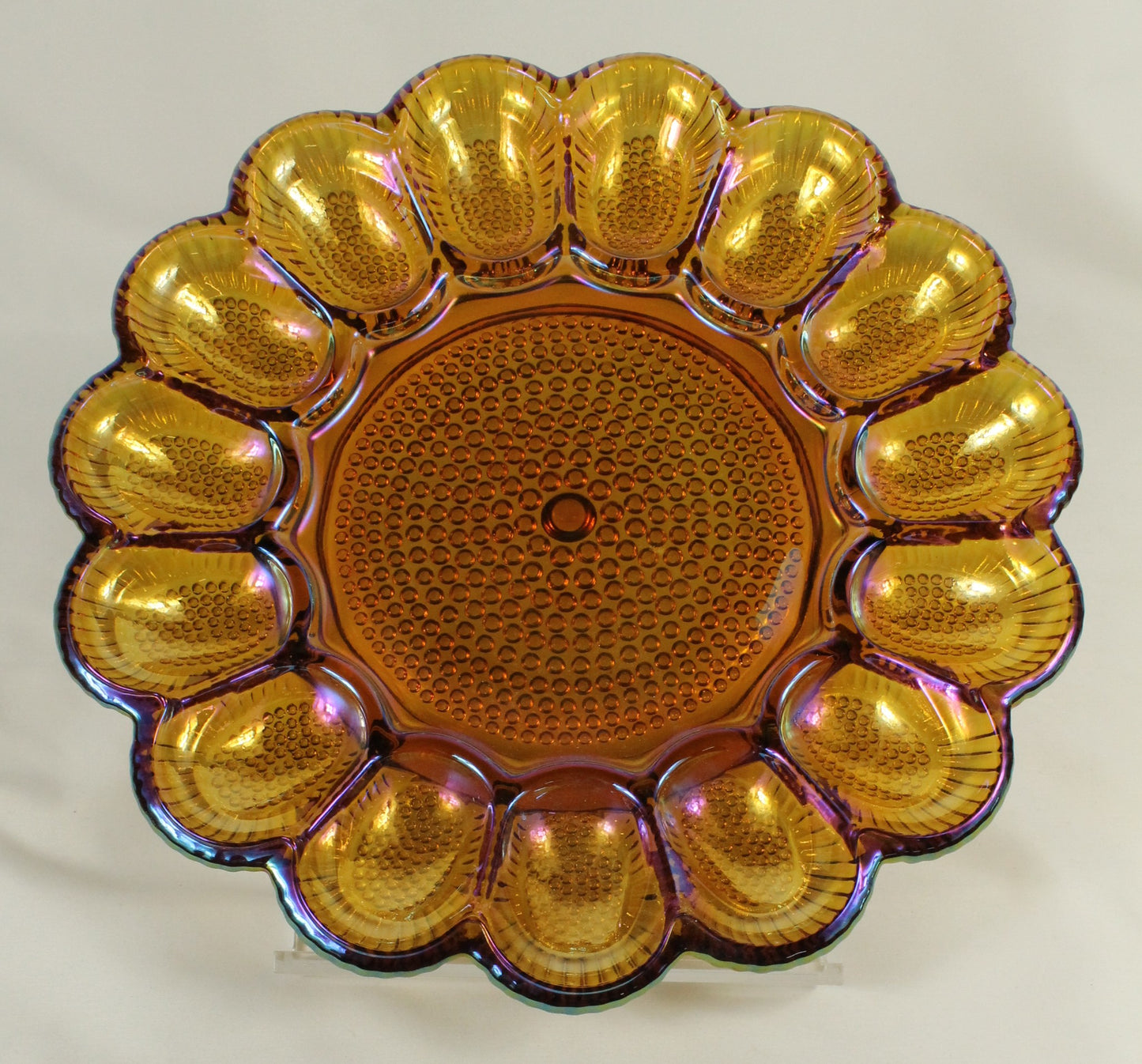 Set of Two Hobnail Carnival Glass Egg Plates