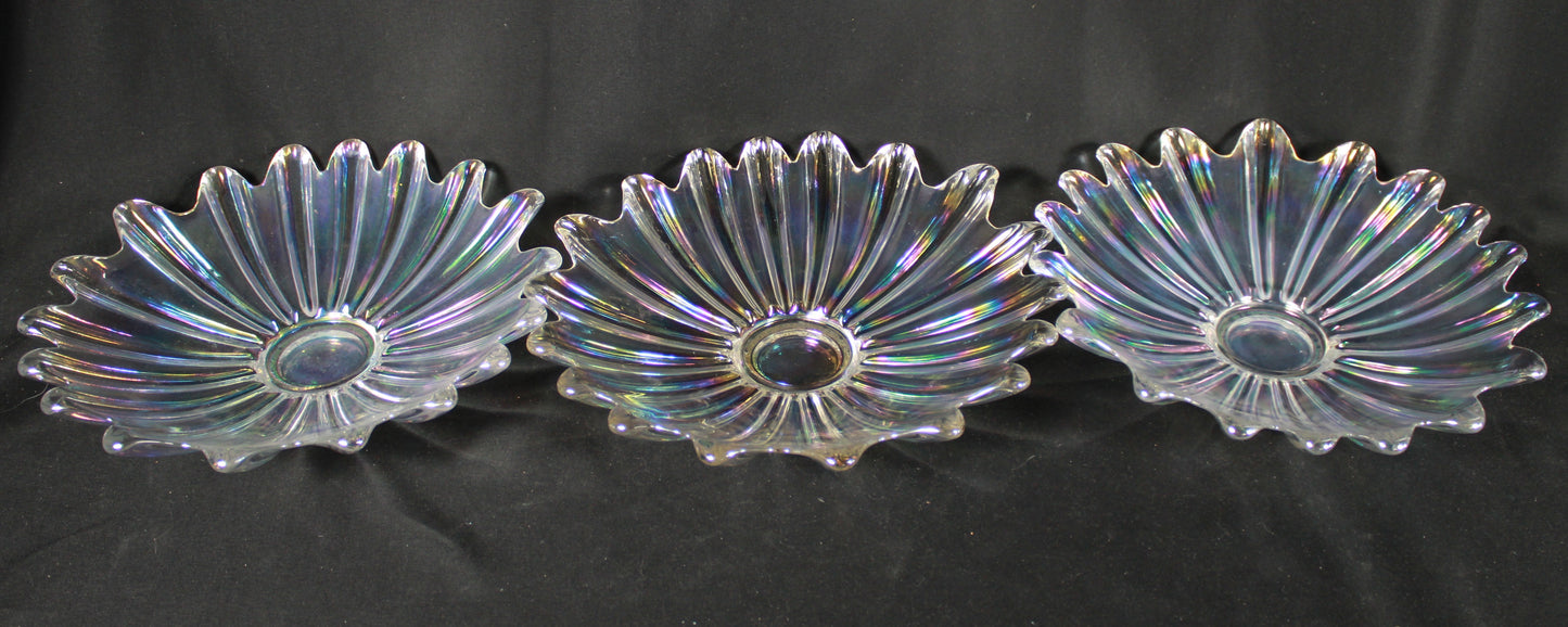 Set of Three Vintage Iridescent Scalloped Petal Bowls