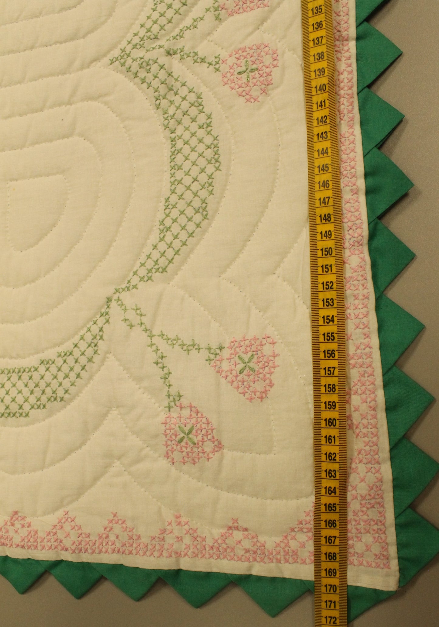 Quilted Cross-Stitch Rose Bouquet Twin Coverlet