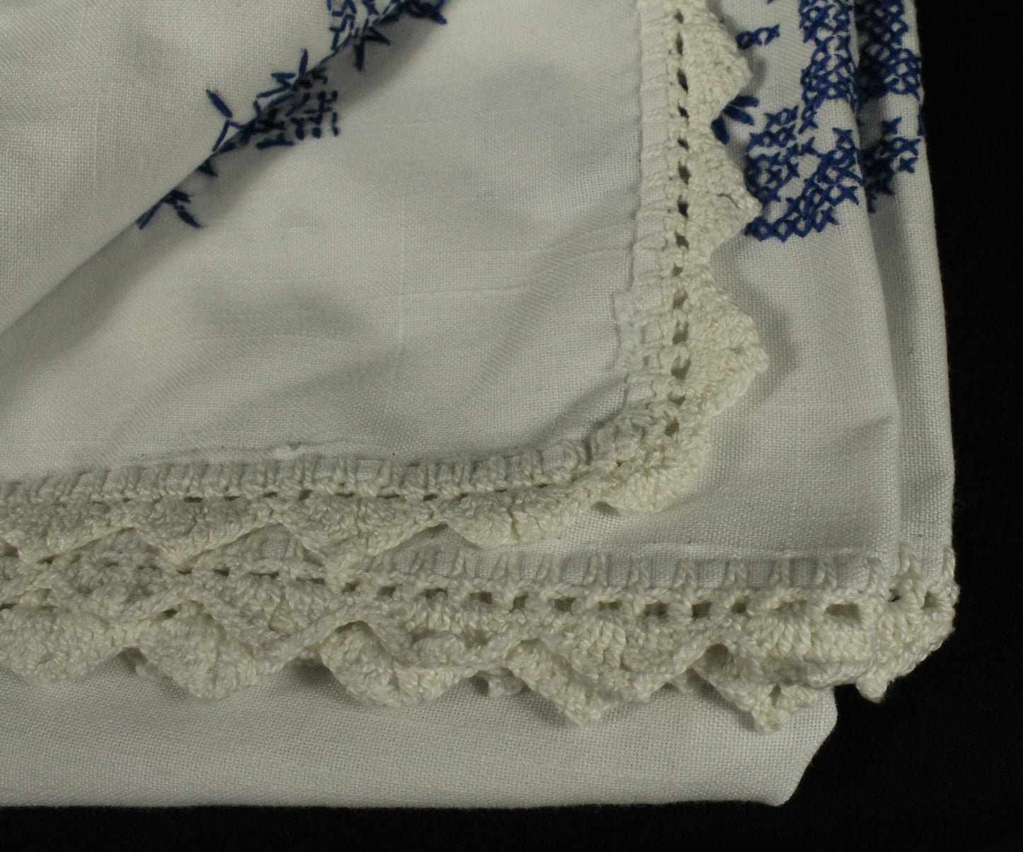 Hand Embroidered Cross-Stitch Blue/White Tablecloth