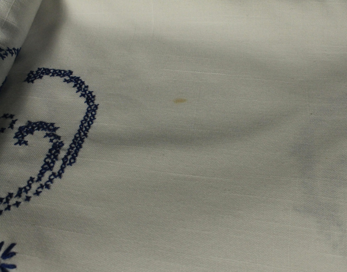 Hand Embroidered Cross-Stitch Blue/White Tablecloth