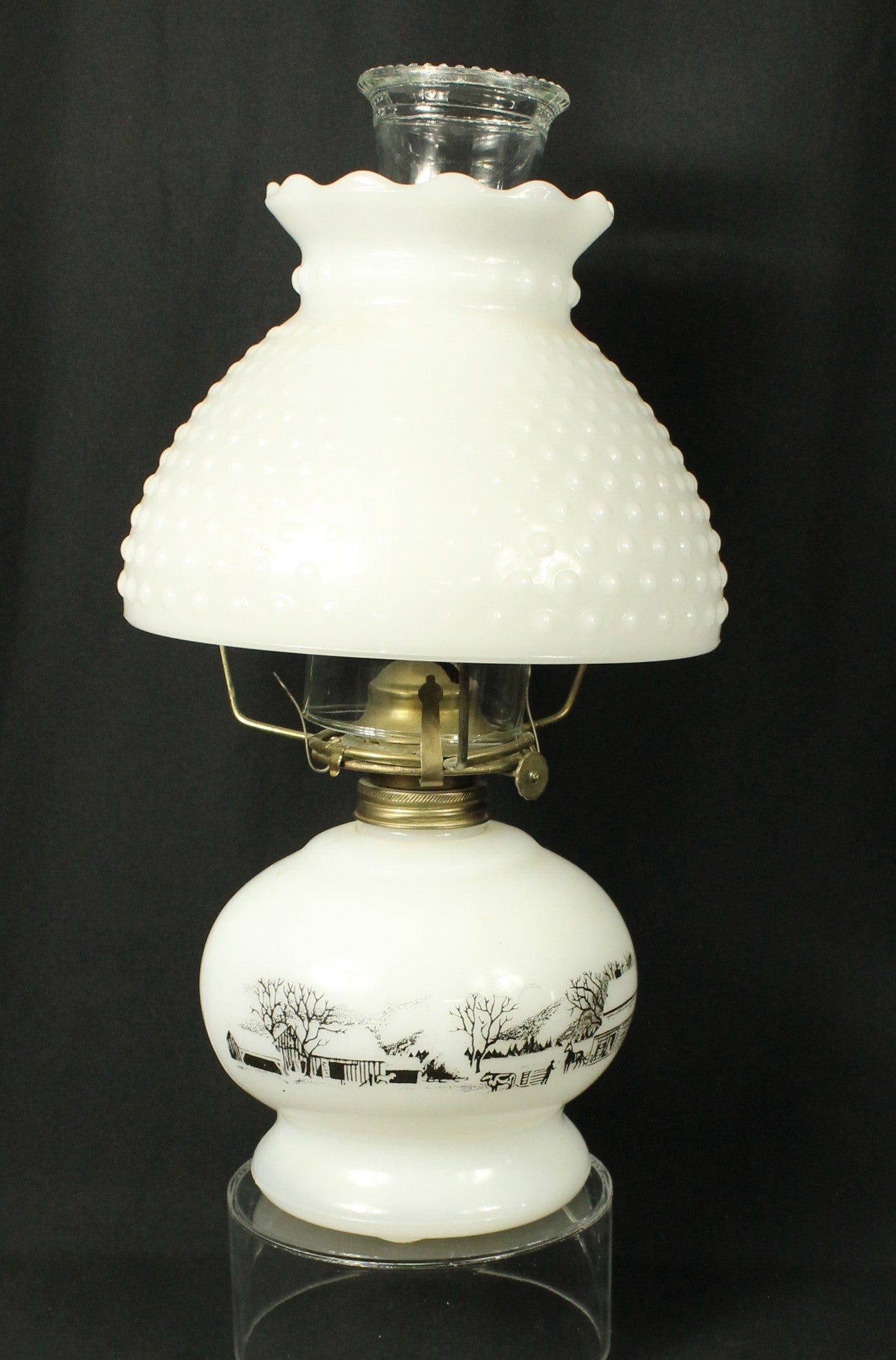 Currier & Ives Glass Oil Lamp