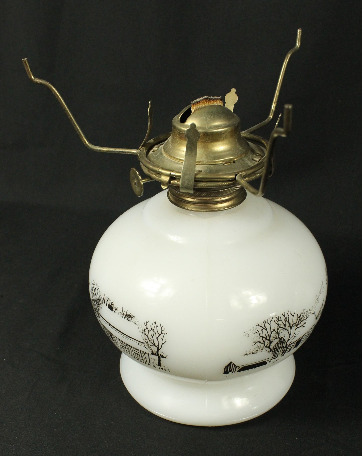 Currier & Ives Glass Oil Lamp