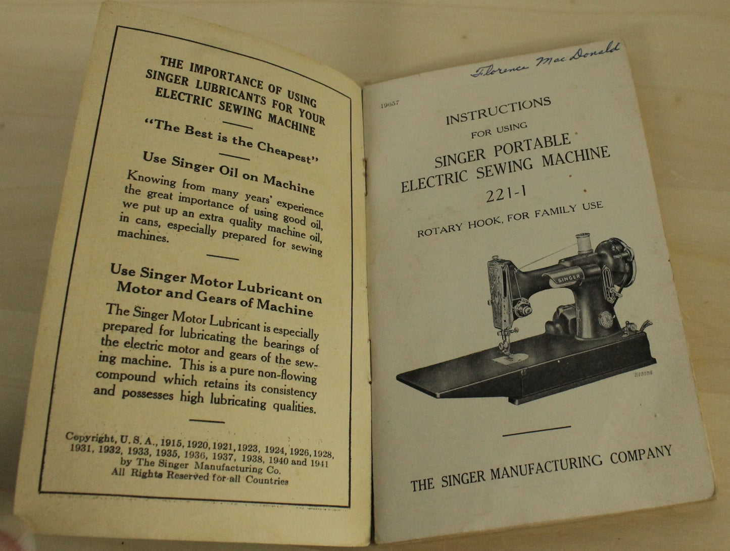 Vintage 1951 Singer Featherweight Model 221-1 Sewing Machine in Case, with Accessories and Original Manual