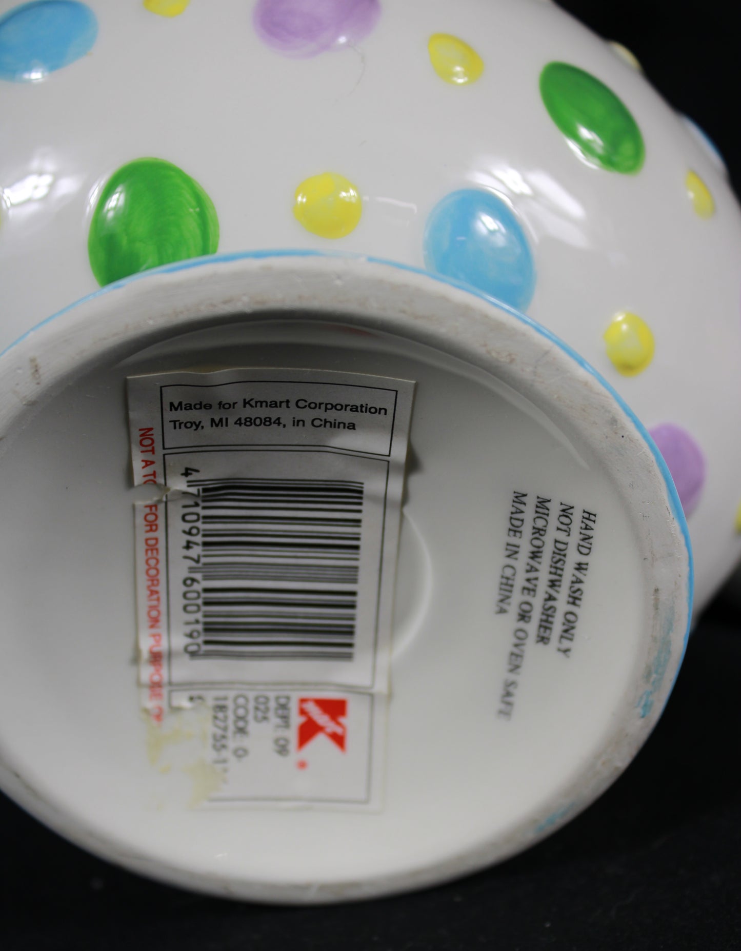 Vintage Kmart Ceramic Easter Bunny Basket with Polka Dots and Metal Handle