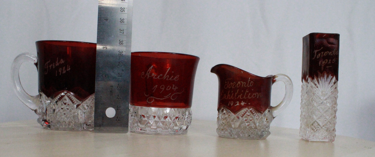 Antique Ruby Stained EAPG Souvenir Glass Collection Toronto Exhibition 1904-1924 6pc Lot