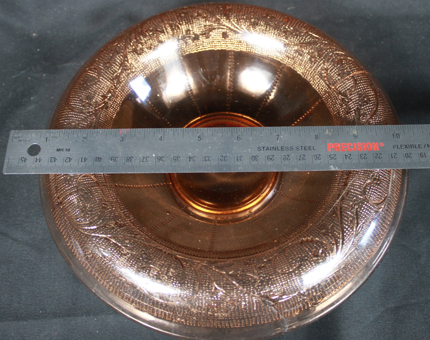 Peachy Pink Depression Glass Rolled Rim Console Bowl