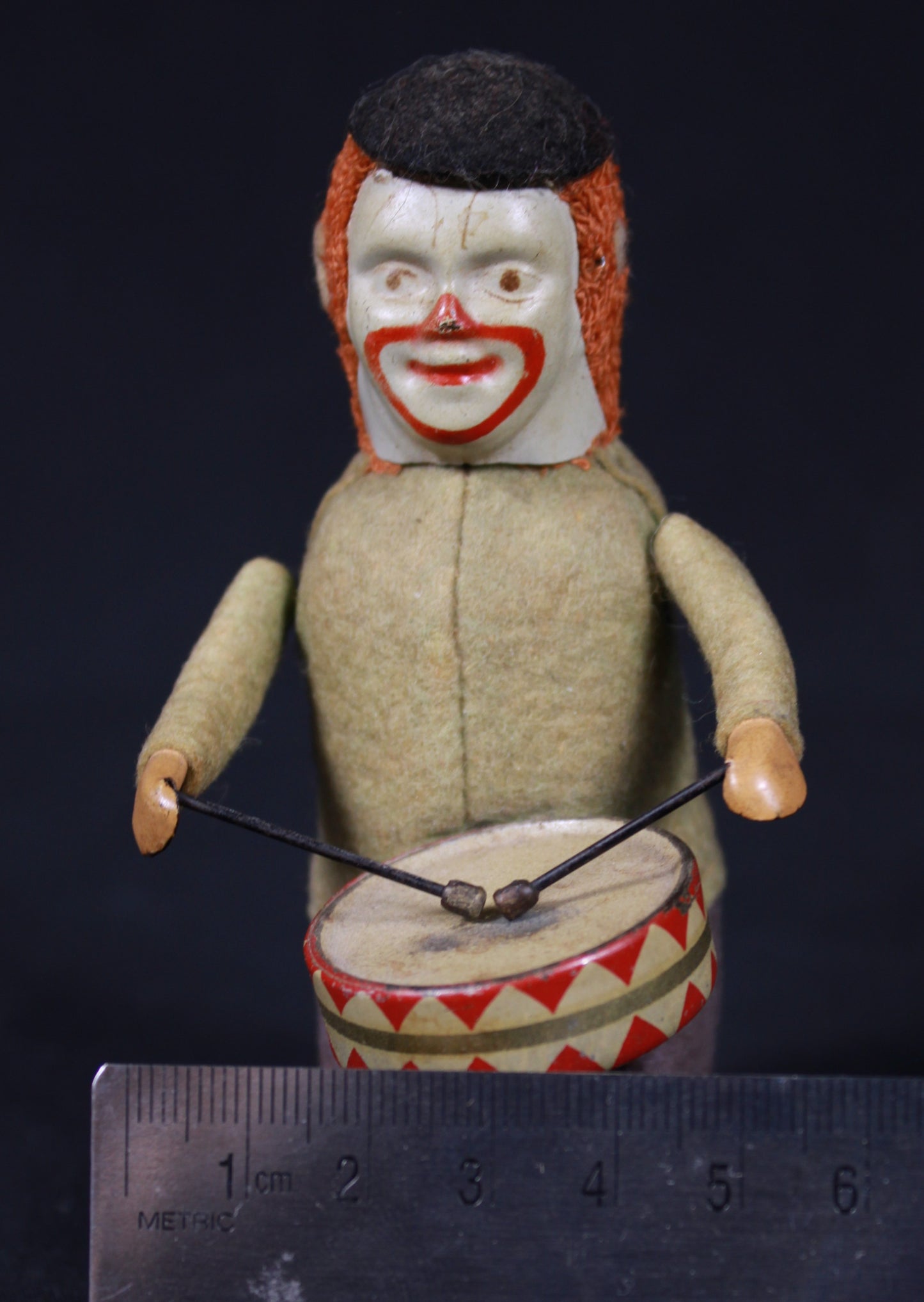 Vintage Schuco Patent Clockwork Drummer Clown Mechanical Tin Toy - Germany