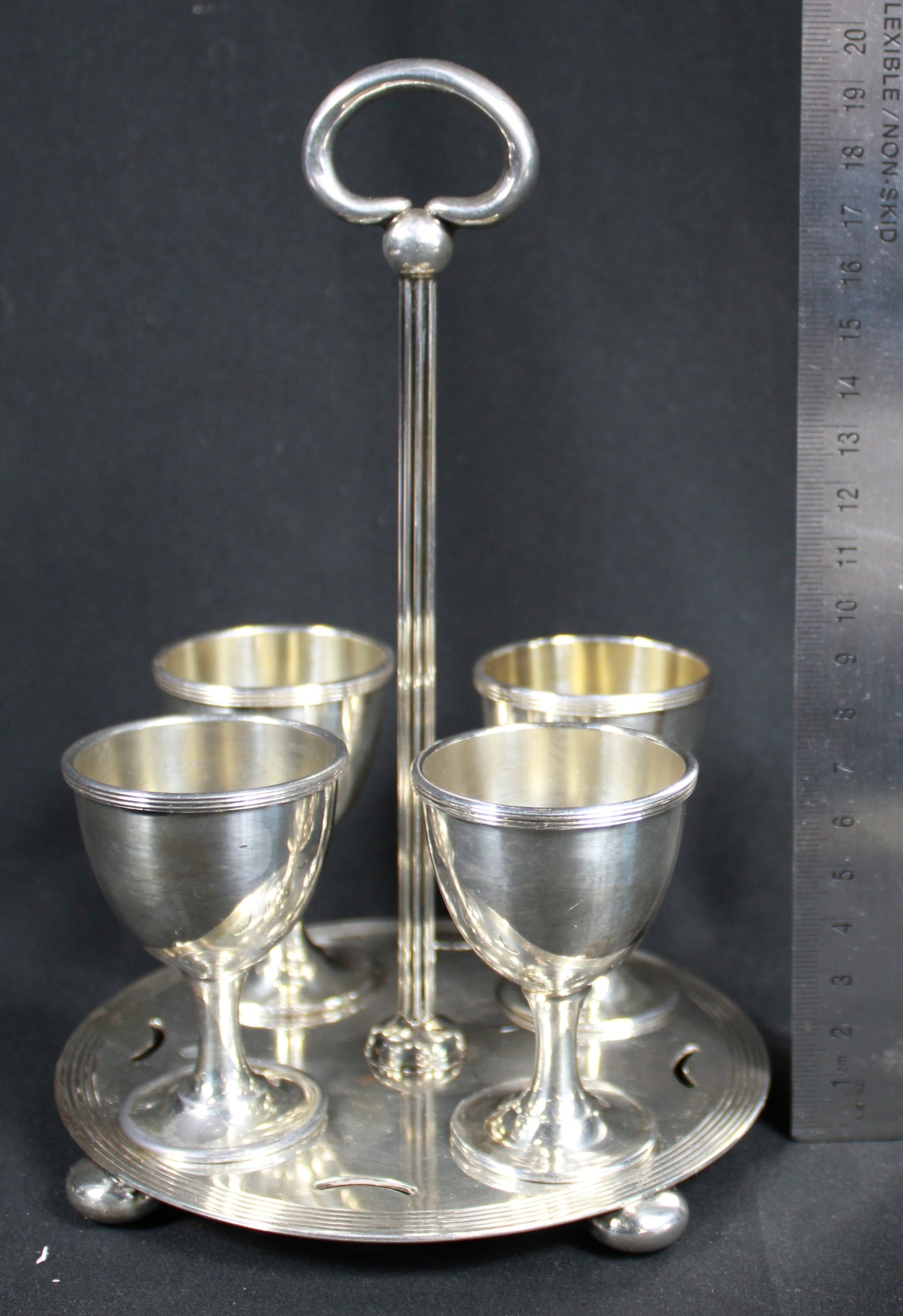 Vintage 1881 Rogers Silver-Plated 4-Piece Egg Cup Set with Matching Caddy
