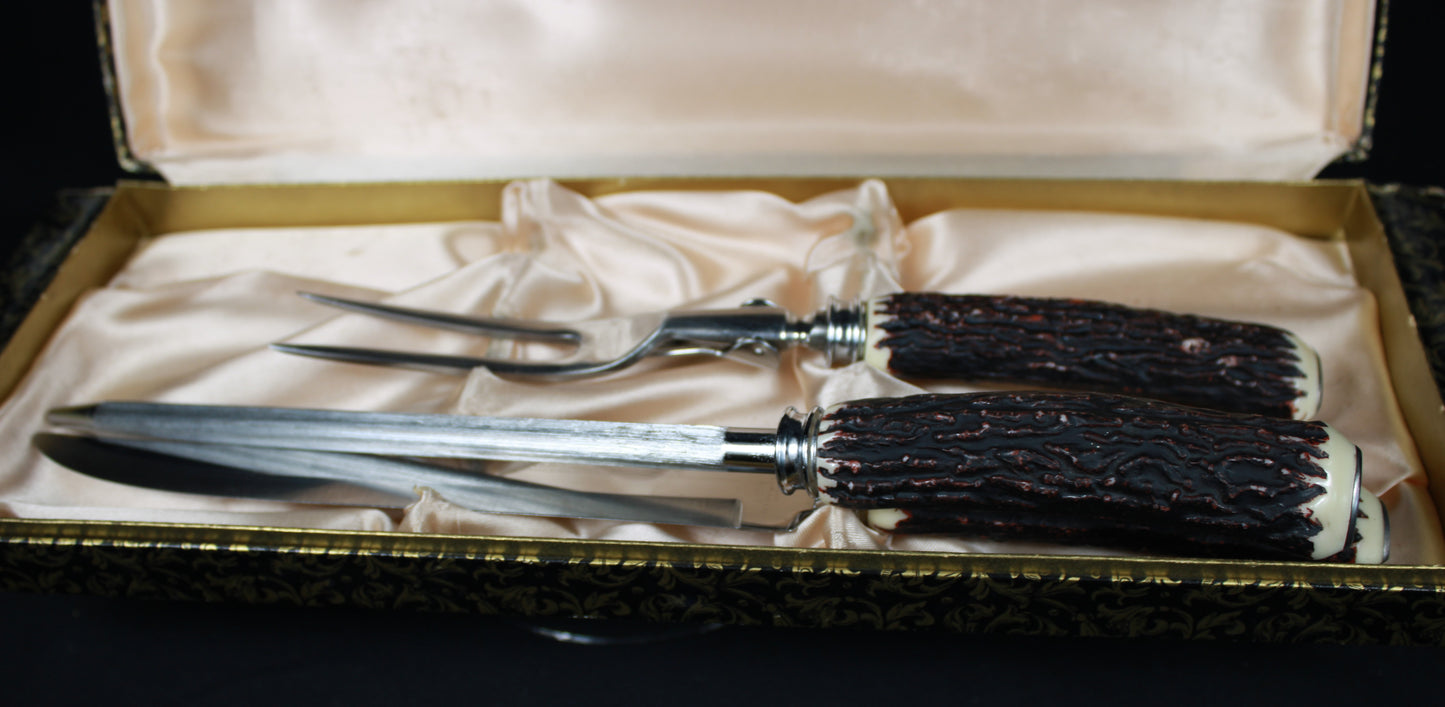 Debonair 3-Piece Stainless Steel Carving Set with Faux Stag Handles